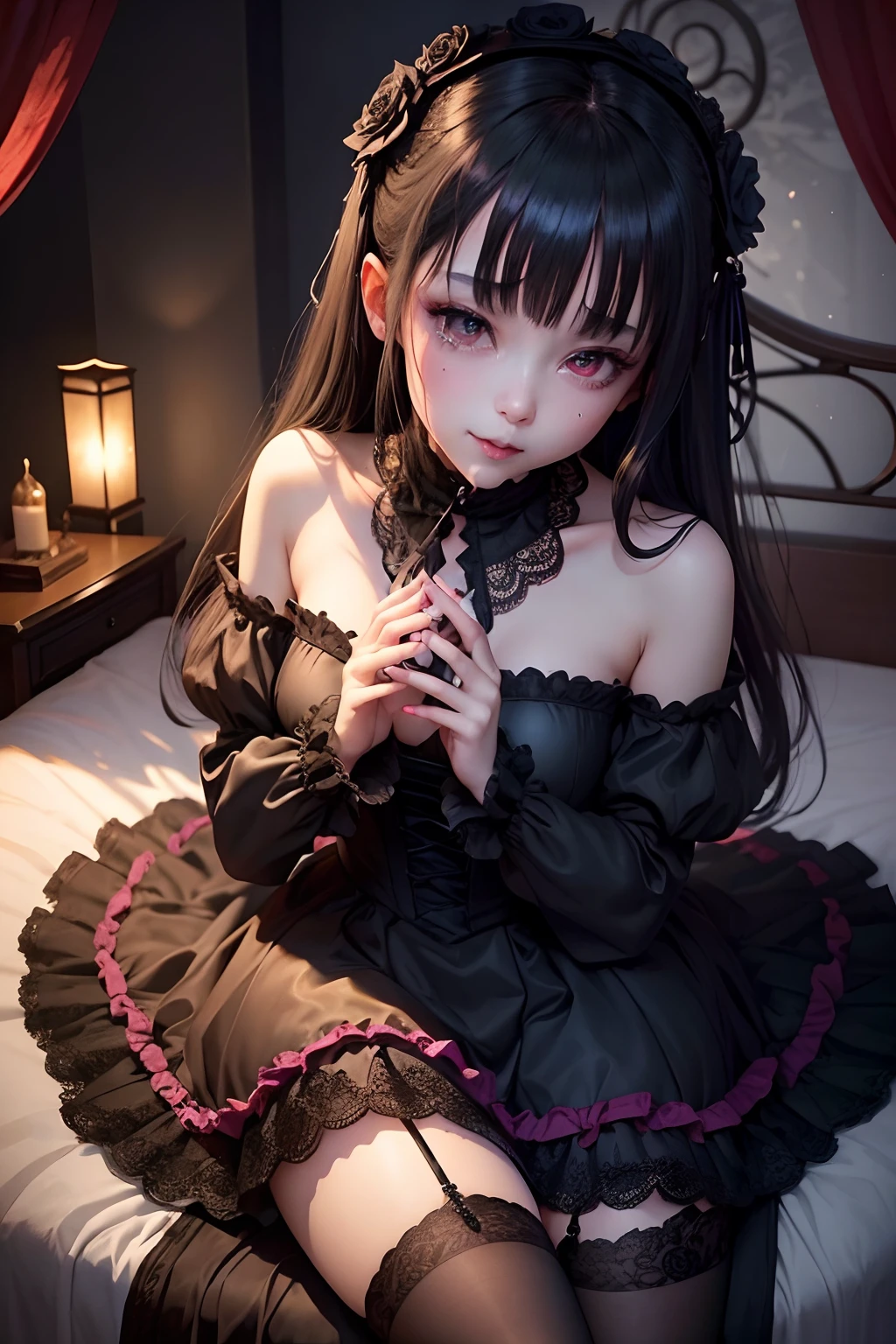 A sexy、Glamour、Gothic lolita、A slight smil、A sexy、garterbelts、knee high socks、Beautifying the world、Unhappy、Lament my night's fantasy、Beautie、Beautiful shape、wretched、ghosts、wraiths、Evil Spirit、The dragon、Beautiful、boredom、Unusual beauty、Bewitching、Fornication、Hard Dark Gothic Makeup、Maniacal、Deep night sky、horor、bell sleeves、Wizard Sleeve、twin-tail hair、maid clothes、Dark Gothic、Longer dress、Black Dark Eyeshadow、Visual Lock、slaves、crying how bright、mourn、Sad songs、Good skin luster、Lace pink、Long hair straight hair、Dark Gothic Makeup、Dark smile、An abnormal、Restless Palace、Kamimei、Pleasant look、Small Devil、Fragrant beauty、Smell、fragrant、lovely、Kiss Face、age19、carriage、Lying、seductiv、from below looking up、 plump thighs、Strong sexual pleasure、masturbation、Hands on the local area、Licking things with your mouth、Cheeks in the mouth、put out the tongue、a bed、Bed with roses、