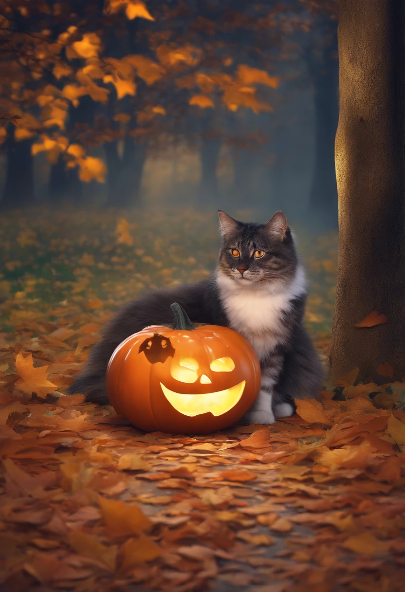 /imagine prompt: color photo of a cat in Halloween

, sleek black fur shimmering under moonlight, glowing yellow eyes piercing through the darkness, sharp white fangs peeking out from a mischievous grin, slender body draped in a tattered orange and black striped cape, paws adorned with tiny pumpkin-shaped bells, a witch's hat perched precariously on its head, the vibrant hues of autumn leaves scattered on the ground, a full moon casting an eerie glow, flickering jack-o'-lanterns lining the path, wisps of fog swirling around the cat, an air of mystery and enchantment, a touch of mischievousness and playful curiosity, the atmosphere thick with anticipation and excitement, a vintage film camera capturing the timeless moment, a Hasselblad 500C/M with a Carl Zeiss Planar 80mm f/2.8 lens, using Kodak Portra 400 film, double exposure technique to create an ethereal effect, Tim Burton, Roger Deakins, David LaChapelle, Alexander McQueen, Jeremy Scott —c 10 —ar 2:3