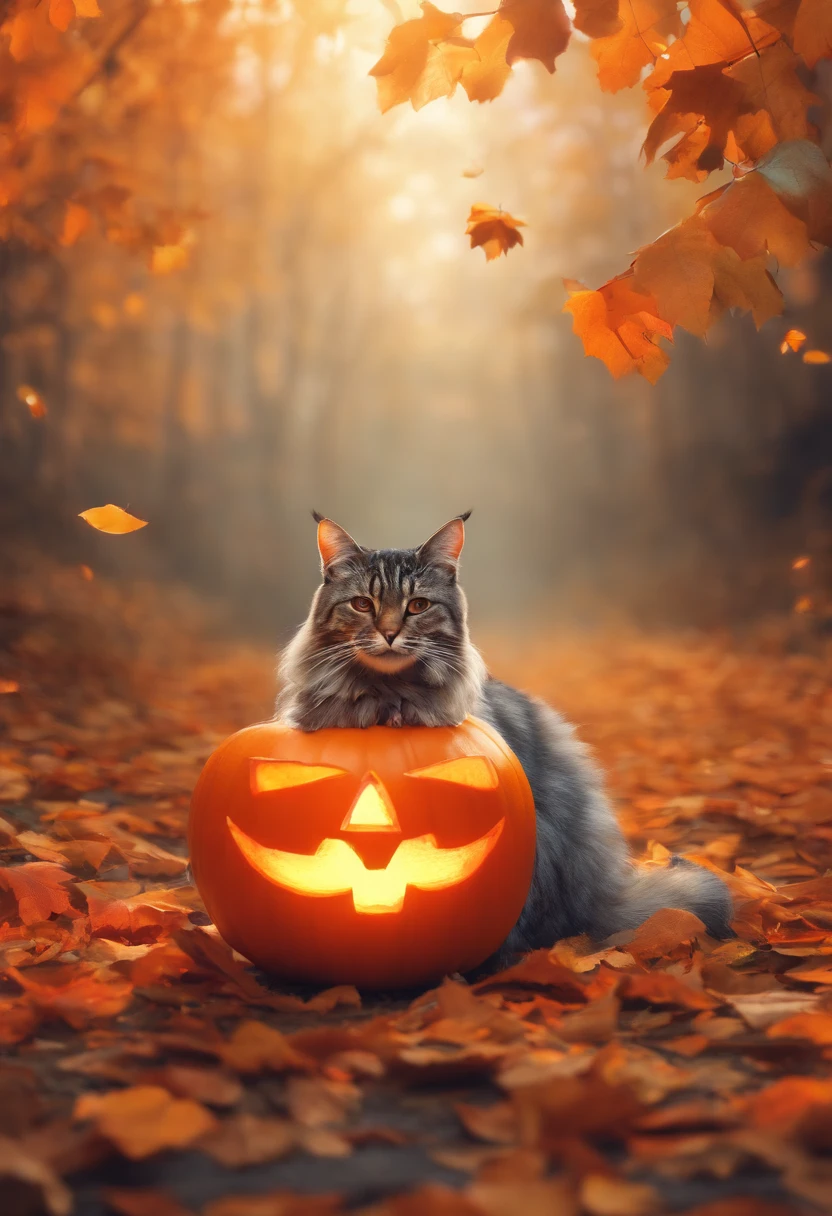 /imagine prompt: color photo of a cat in Halloween

, sleek black fur shimmering under moonlight, glowing yellow eyes piercing through the darkness, sharp white fangs peeking out from a mischievous grin, slender body draped in a tattered orange and black striped cape, paws adorned with tiny pumpkin-shaped bells, a witch's hat perched precariously on its head, the vibrant hues of autumn leaves scattered on the ground, a full moon casting an eerie glow, flickering jack-o'-lanterns lining the path, wisps of fog swirling around the cat, an air of mystery and enchantment, a touch of mischievousness and playful curiosity, the atmosphere thick with anticipation and excitement, a vintage film camera capturing the timeless moment, a Hasselblad 500C/M with a Carl Zeiss Planar 80mm f/2.8 lens, using Kodak Portra 400 film, double exposure technique to create an ethereal effect, Tim Burton, Roger Deakins, David LaChapelle, Alexander McQueen, Jeremy Scott —c 10 —ar 2:3