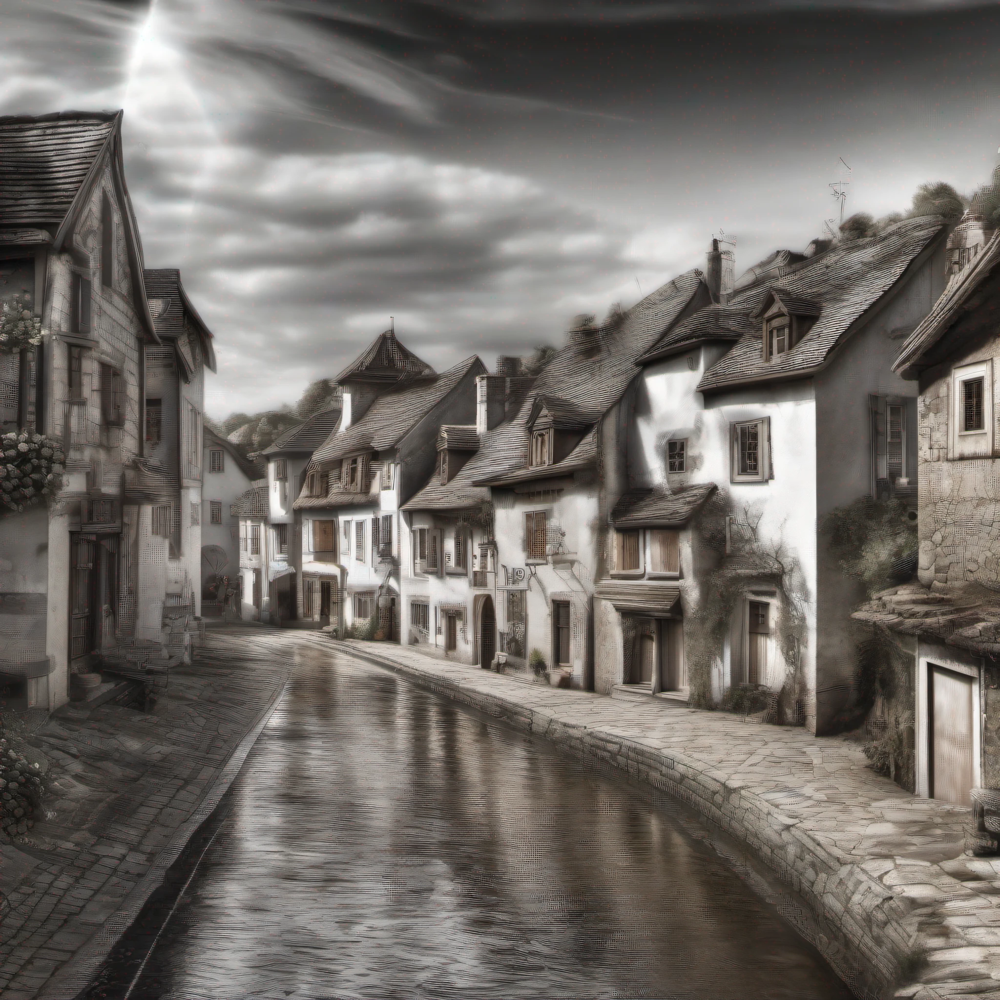 A graphical embossing of a beatiful vilage on paper, in white,  ultra detailed features,  Highly professional photography, realistic photo. HDR, UHD 32k. --AR 16:9, --v 5.2