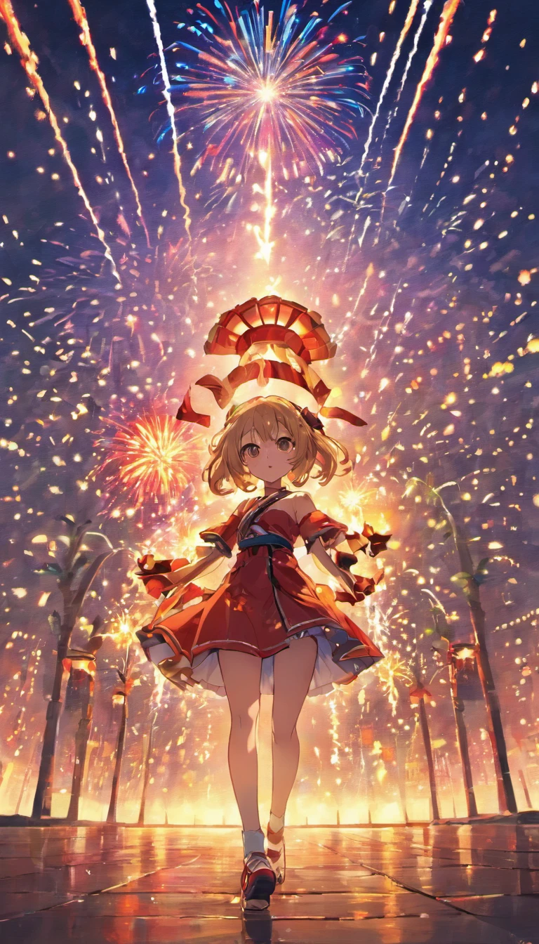 National Day elements、fire works、tradit、celebrating、enviroment、Plaza、Bamboo lanterns、the night、celebrating、Artistically、device、decor、resource,high definition resolution