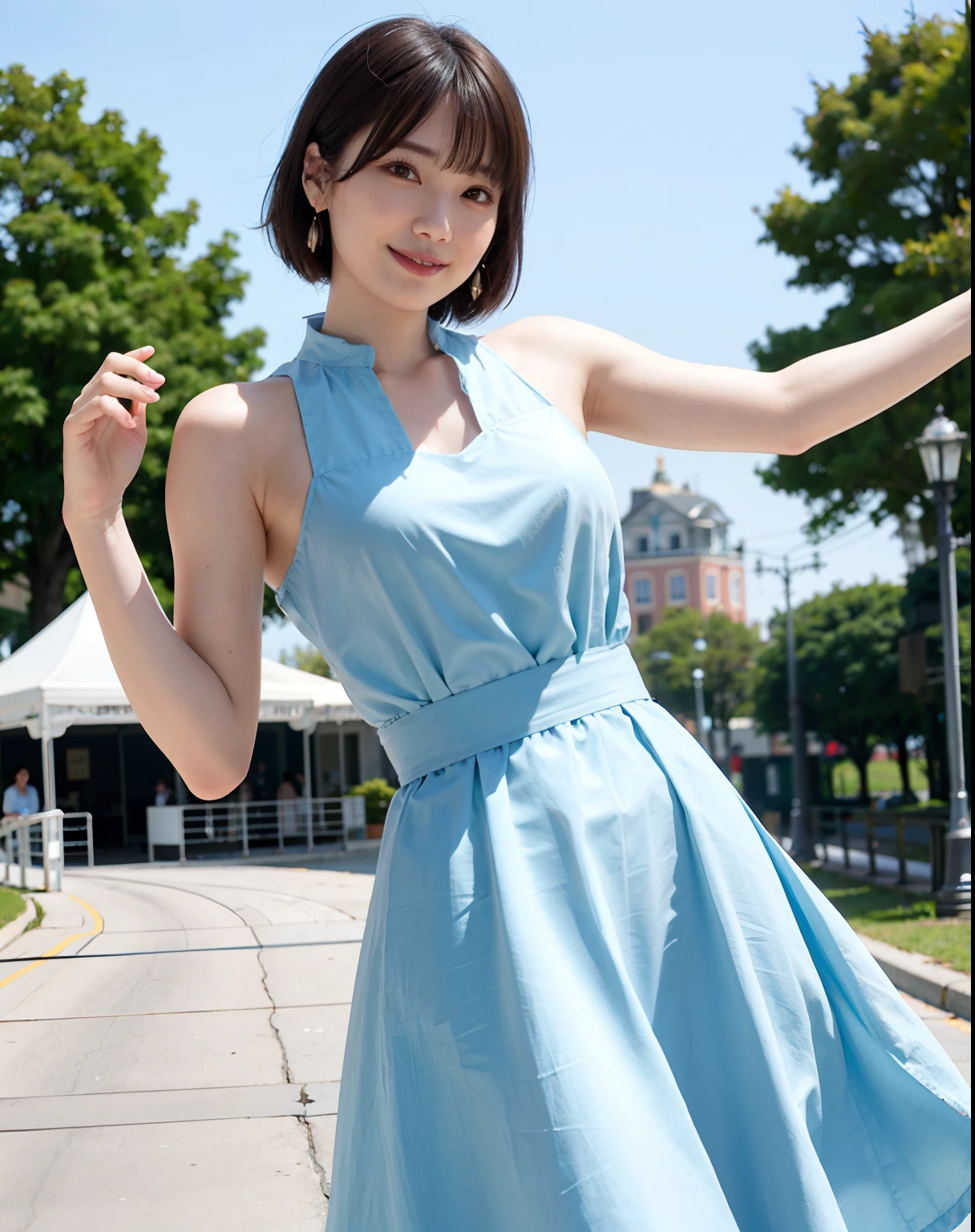 (highest quality、8K、32k、masterpiece、to be born),Vinegar{カートが強いWindで膨らむ,手でVinegarカートを抑える},,women pictures、{(girl：18-year-old：(embarrassing smile),,(blush:1.1):(輝くようなbeautiful肌)}}、{look at the audience}、{{(beautiful,(dress skirt:1.2)}}、{{leg details}}、(spread your legs:0.9)、(レーVinegarパンティー:0.9)、(wind lift:1.6),whole body、Wind、{{outdoor stage}},{{}bright lighting from below}、｛Bright face light｝