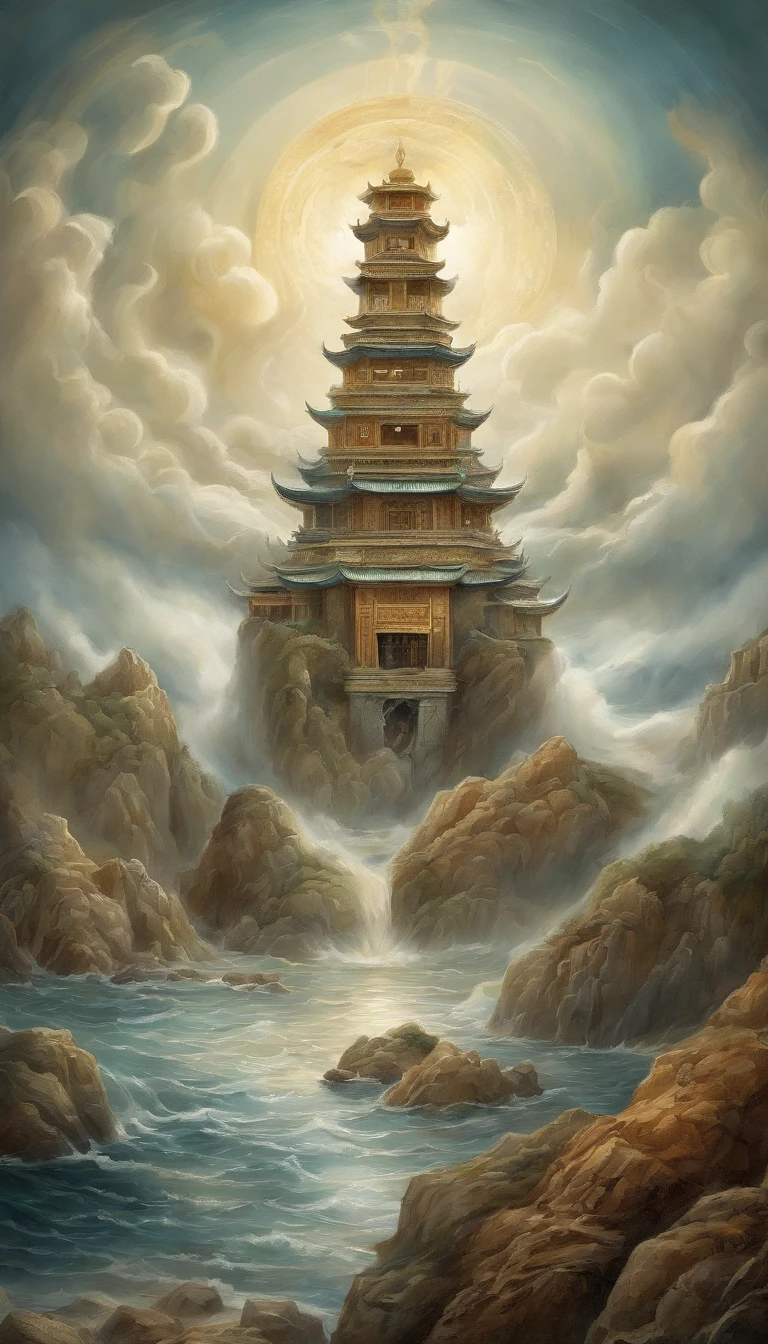 Vickers style, The graphics in the poster design are ocean colors, Chinese dragon in ink painting,, As a water god, Living in the North Sea, Control thunderstorms at sea, an ancient Chinese god, jesus stand against dragon and opened his hands, Super sharp,Realistic details,Auspicious clouds, depth of fields, God Ray, fantasy coloring, romanticism lain, art-deco, Cinematic lighting, Depth of field, Sparkle, god light, Ray tracing, Ultra-wide angle, first person perspective, Wide shot, hyper HD, High quality, High details, Textured skin, Best quality