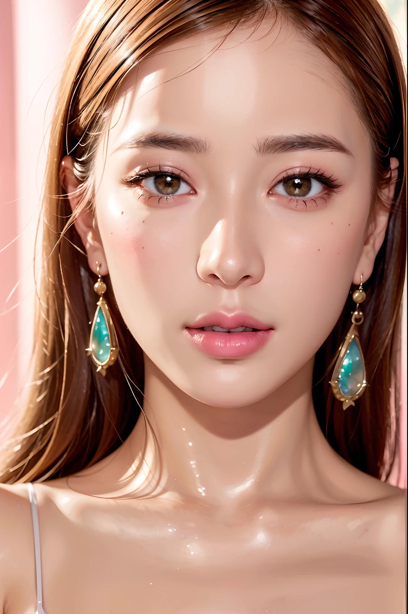 (RAW photo, best quality), (realistic, photo-realistic:1.3), best quality ,masterpiece, (cherrynobodysd15),(beautiful girl), pink lipstick, colorful makeup, long eyelashes, earrings, wearing eyeliner, fair skin, blonde hair,(cute), (detailed face), detailed eyes, detailed iris, 8k uhd, dslr, soft lighting, high quality, film grain, beautiful detailed eyes, beautiful detailed nose, vaginal detailed, realistic face, pink , light smile, (highly detail face: 1.5), Fujifilm XT3, best quality, ultra-detailed, masterpiece, finely detail, highers, 8k wallpaper, pixie cut