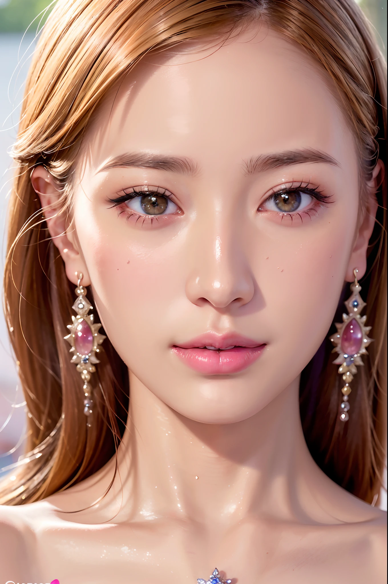 (RAW photo, best quality), (realistic, photo-realistic:1.3), best quality ,masterpiece, (cherrynobodysd15),(beautiful girl), pink lipstick, colorful makeup, long eyelashes, earrings, wearing eyeliner, fair skin, blonde hair,(cute), (detailed face), detailed eyes, detailed iris, 8k uhd, dslr, soft lighting, high quality, film grain, beautiful detailed eyes, beautiful detailed nose, vaginal detailed, realistic face, pink , light smile, (highly detail face: 1.5), Fujifilm XT3, best quality, ultra-detailed, masterpiece, finely detail, highers, 8k wallpaper, pixie cut