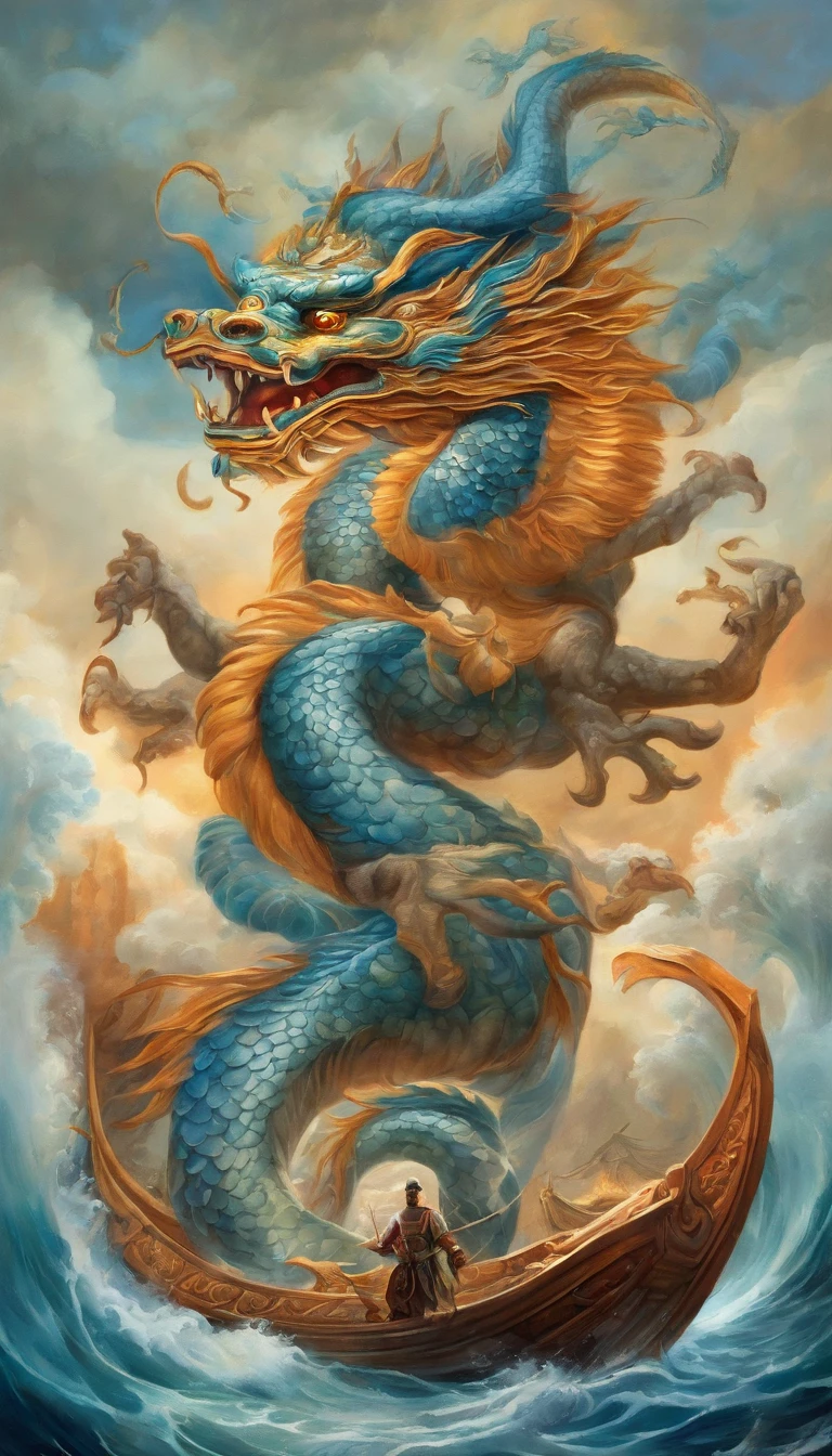 Vickers style, , Chinese dragon in ink painting style,, Chinese mythical painting legends, Super sharp,Realistic details,Auspicious clouds, depth of fields, God Ray, fantasy coloring, romanticism lain, art-deco, Cinematic lighting, Depth of field, Sparkle, god light, Ray tracing, Ultra-wide angle, first person perspective, Wide shot, hyper HD, High quality, High details, Textured skin, Best quality