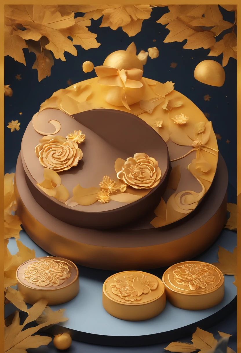 Create artistic depictions of mooncakes "Moon" On the surface of the cake, mid-autumn festival, Had a great time with the kids,Bright moon,best qualtiy,3D modeling rendering,C4D style,wide wide shot,8K
