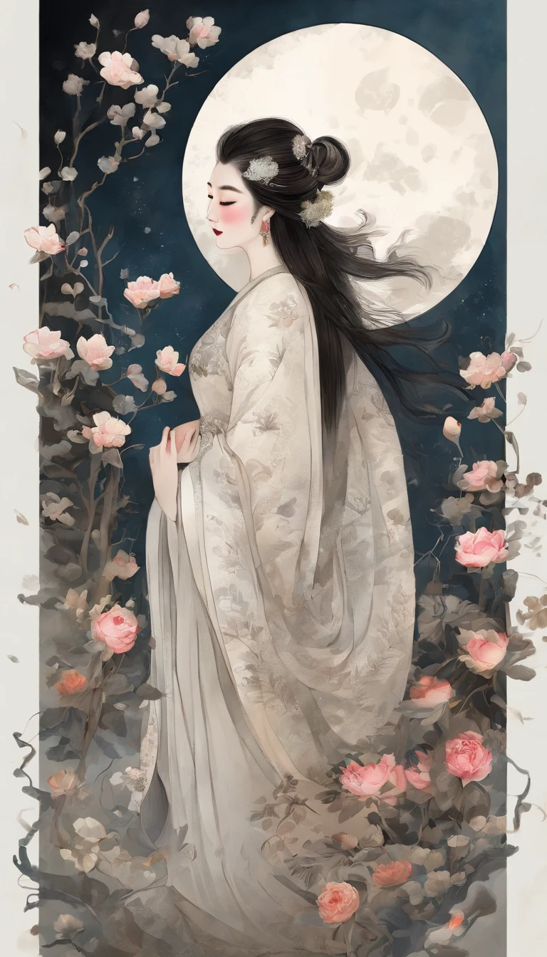 Yamazawa, themoon, Clouds, Skysky, Smart rabbit,painting of a(curly), natta, jewely, Traditional media, fresh flowers,
high high quality,
