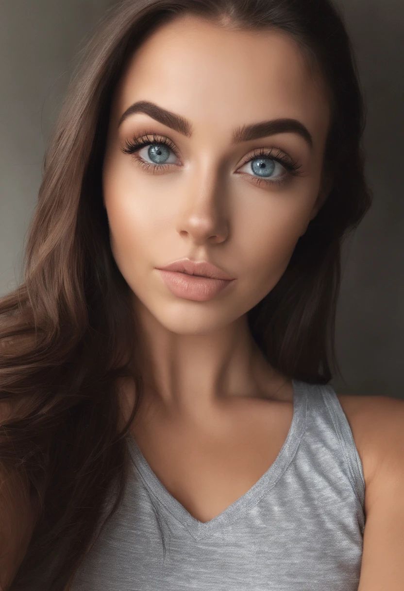 arafed woman with matching tank top and panties, sexy girl with blue eyes, portrait sophie mudd, brown hair and large eyes, selfie of a young woman, bedroom eyes, violet myers, without makeup, natural makeup, looking directly at the camera, face with artgram, subtle makeup, stunning full body shot, cleavage, in nature
