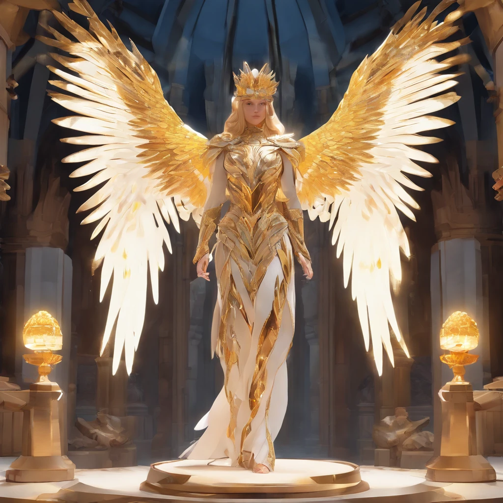 ((Angel with a chicken head))、bule､Always with angels、Inner peace、safety、Blissful、brilliance、optic、Fantastical、florals､rainbows、kirakira、ssmile、feather、Heaven、celestial realm、medieval times  、The anthropomorphic eagle vulture is、Human body and (Head of the Eagle) And golden wings, Human arms, Upright walking organisms, ((Beautiful and detailed griffins)) (Highly detailed CG Unity 8k wallpaper), Professional majestic oil painting by Ed Blinky, Geylang Gate, Studio Ghibli, Jeremy Mann, Greg Munchies, Antonio exhibited at Art Station, Moreau was popular in the CG society, Dramatic photorealistic painting by Complex, high detailing, Sharp Focus, Midjourney, and Greg Rutkowska. 超A high resolution, Best Quality, Photos, 8K, (Realistic: 1.2), Cinematic lighting, Bright golden-robed giant with golden feathers, Float on a crystal throne, Floating in the Crystal Cloud, Yellow eyes, Bright yellow light emanating from the throne, Jewels in the sky, god, Rays cover his body, The crystal throne is large and translucent (Golden feather feathers) Spread your wings, Golden light above the head (aura: 1.2), Abs in medieval golden armor, Golden feathers, masculinity, darkness, masutepiece, Best Quality, Intricate details, Snow environment with crystal on background, Crystal Cathedral, Futuristic portal, 3D light, hard disk, Magic, light god, Backlight, Detailed face, fear, depth of fields, Soft lighting, Tone Mapping, high detailing, Concept art, Smooth, Clear focus, Dramatic Lighting, extremely detailed art, movie, 8K, Amazing Shadows (Highly detailed background: 1.2)  、Cute angel with chicken head、Nasty costumes