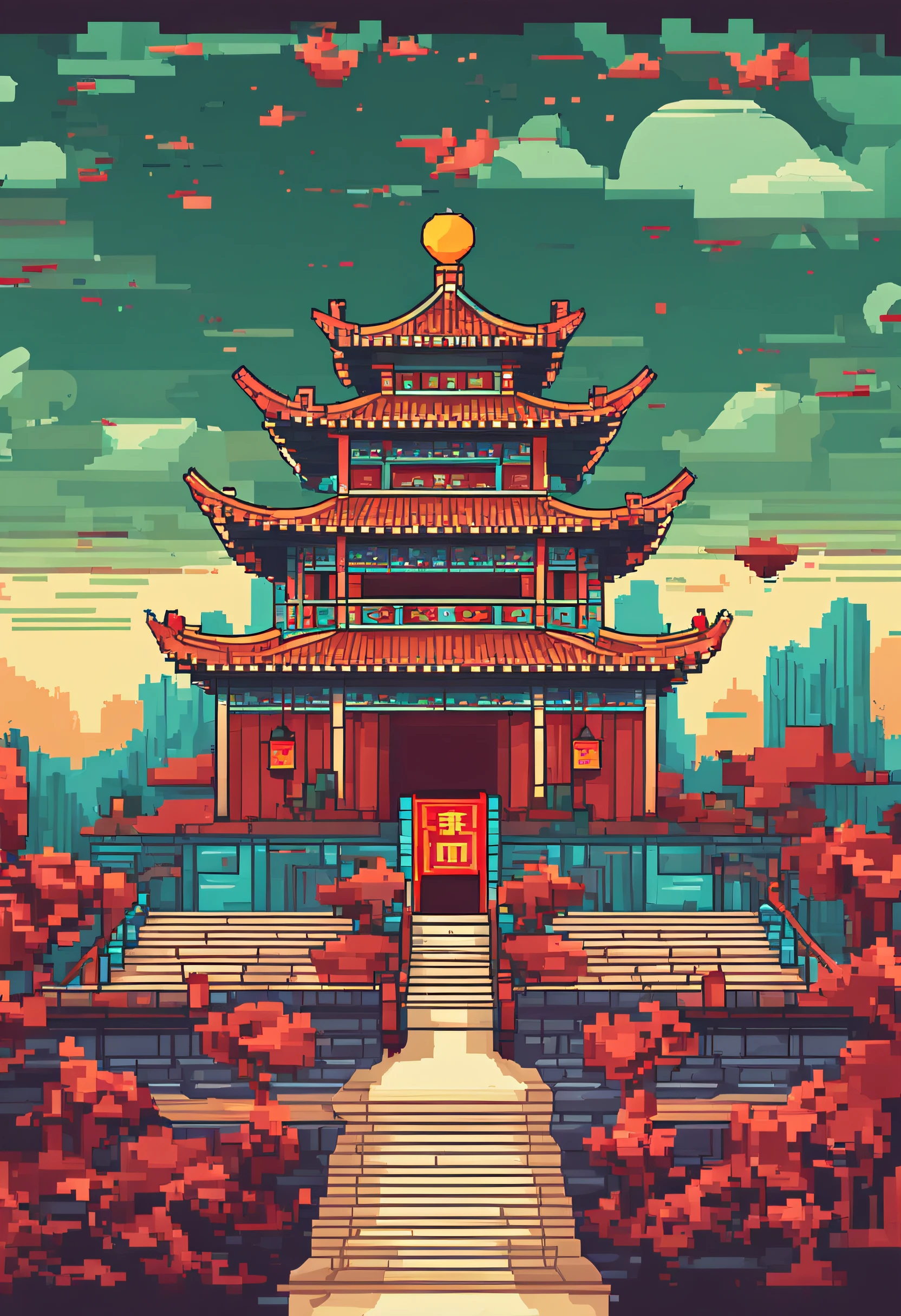 pixel art china background