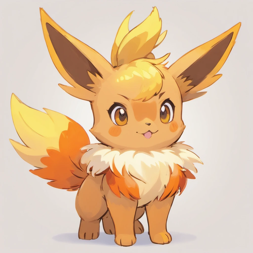 Eevee, bright orange with small yellow fluffy winglets and feathered crest, tan beak and bird feet, masterpiece, best quality