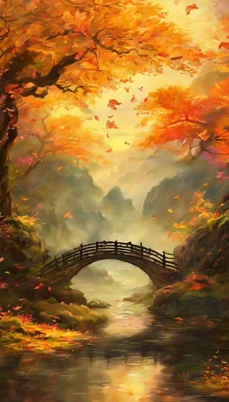 (Small bridges and flowing water,Ancient road west wind thin horse,Sunset,Broken intestines are at the end of the world)(An ancient trail leads into the distance),(Stone arch bridge:1.2),A small river,The river meanders into the distance,(The sky is windy,Fluttering yellow leaves),(A skinny white horse:1.2),(The vista is the setting sun),(The afterglow of the setting sun shines through the clouds),(Autumn tones),(Ancient Chinese landscape painting style),(Masterpiece),(A complete painting),(Extremely detailed picture),(light and shadow effect),(Movie lighting),(cinema4d),(Light particle tracing),(rendering by octane),(Unreal 5),(Layered artistic effects),(Best Painting),(Master painting),(8K分辨率),photorealestic,realisticlying @Ray