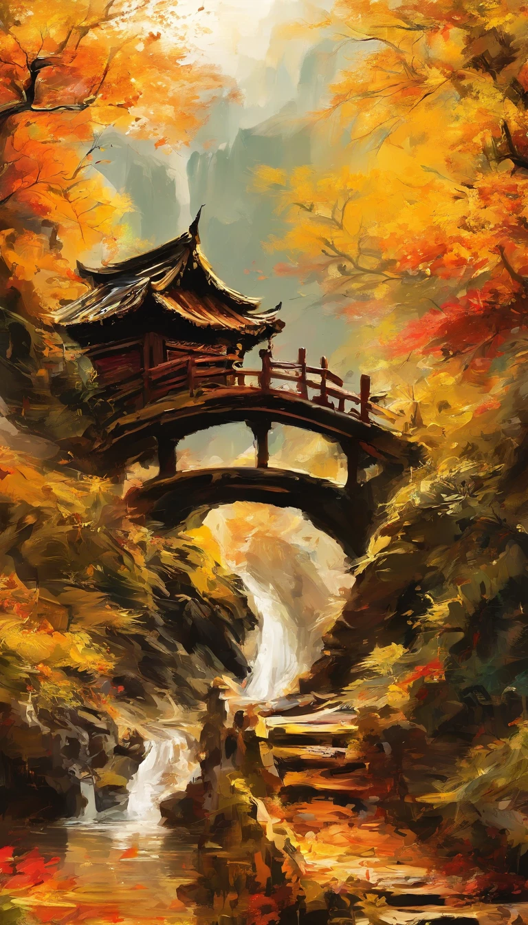 (Small bridges and flowing water,Ancient road west wind thin horse,Sunset,Broken intestines are at the end of the world)(An ancient trail leads into the distance),(Stone arch bridge:1.2),A small river,The river meanders into the distance,(The sky is windy,Fluttering yellow leaves),(A skinny white horse:1.2),(The vista is the setting sun),(The afterglow of the setting sun shines through the clouds),(Autumn tones),(Ancient Chinese landscape painting style),(Masterpiece),(A complete painting),(Extremely detailed picture),(light and shadow effect),(Movie lighting),(cinema4d),(Light particle tracing),(rendering by octane),(Unreal 5),(Layered artistic effects),(Best Painting),(Master painting),(8K分辨率),photorealestic,realisticlying @Ray
