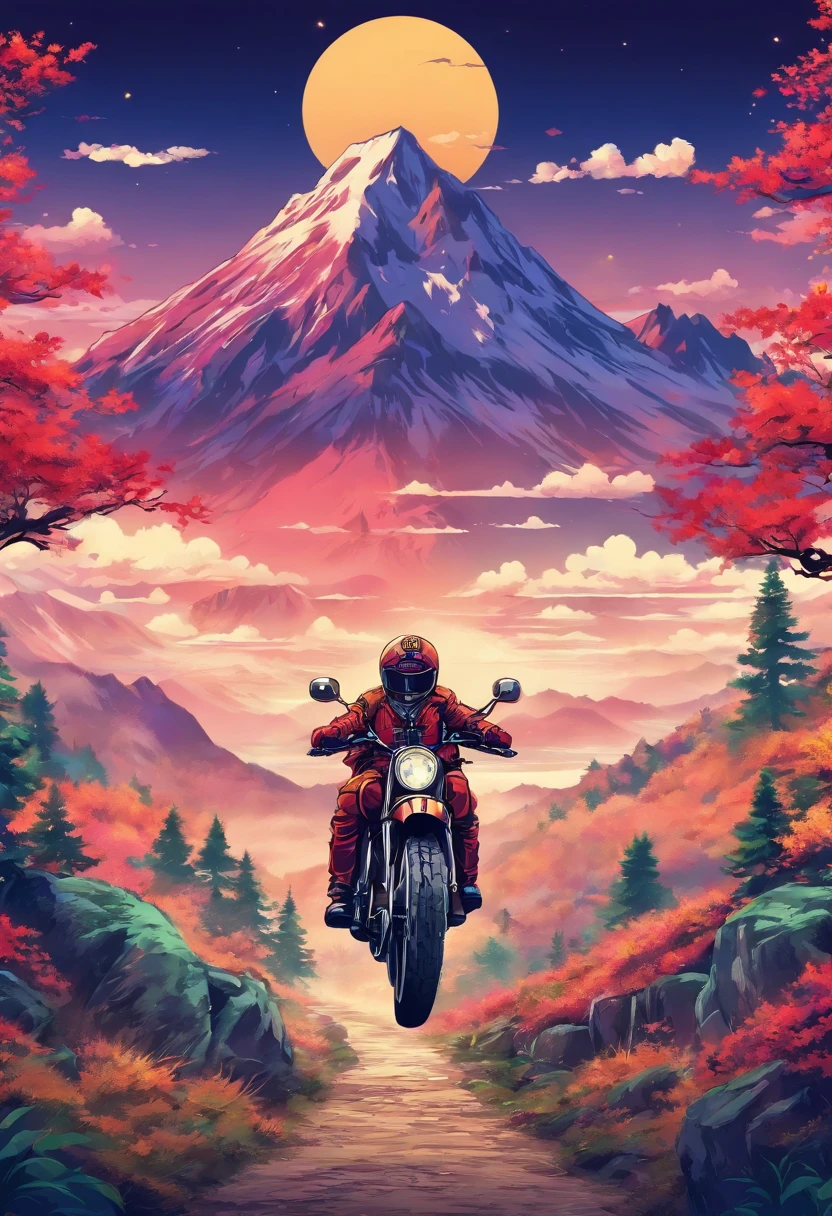 Make vector motorcycle adventure vintage logo design "Vitopna" with mountains, vintagestyle