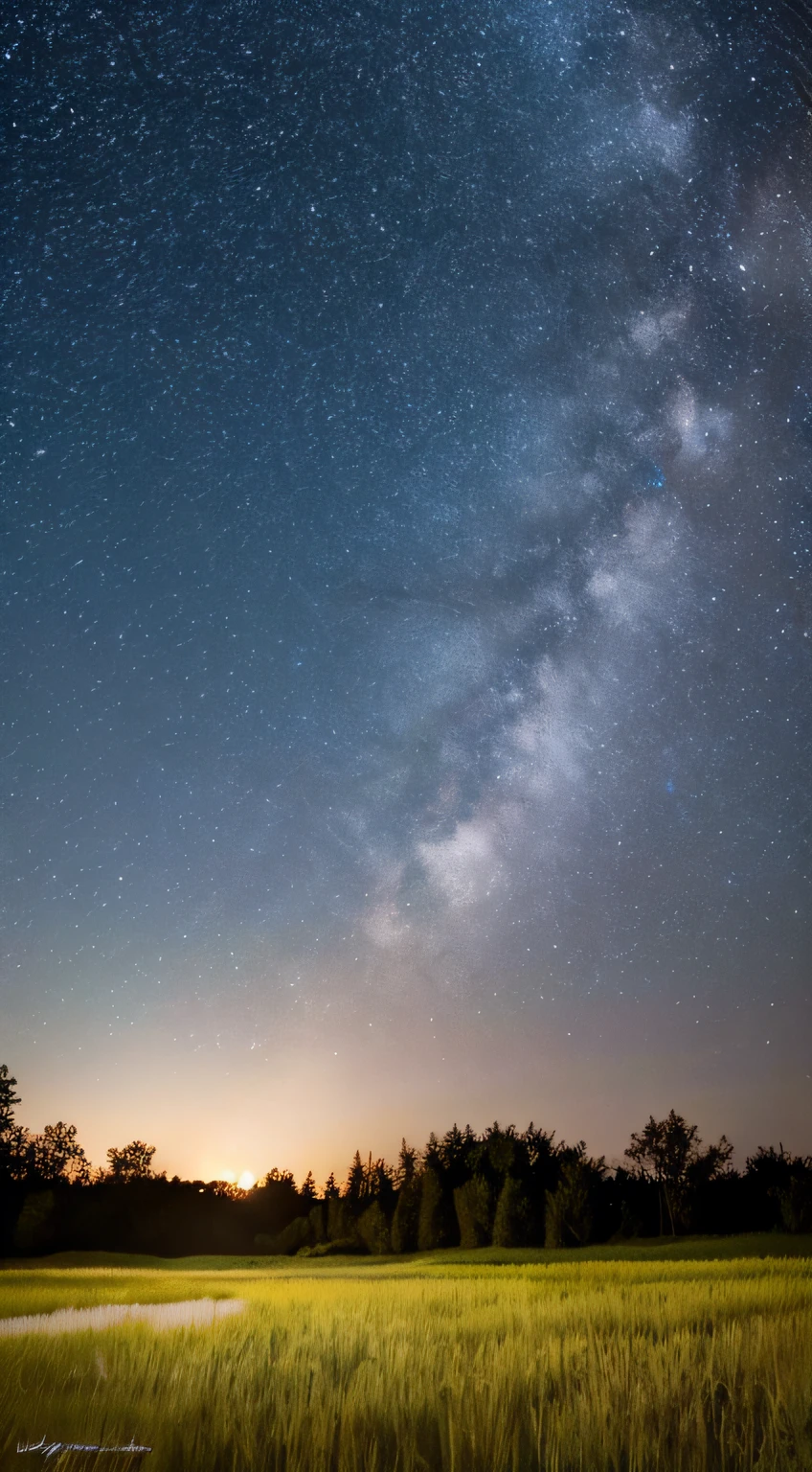 Prairie under the stars,Light blue moon,Stars,Ultra-clear image quality,Wallpapers,tmasterpiece,Top quality,photography of