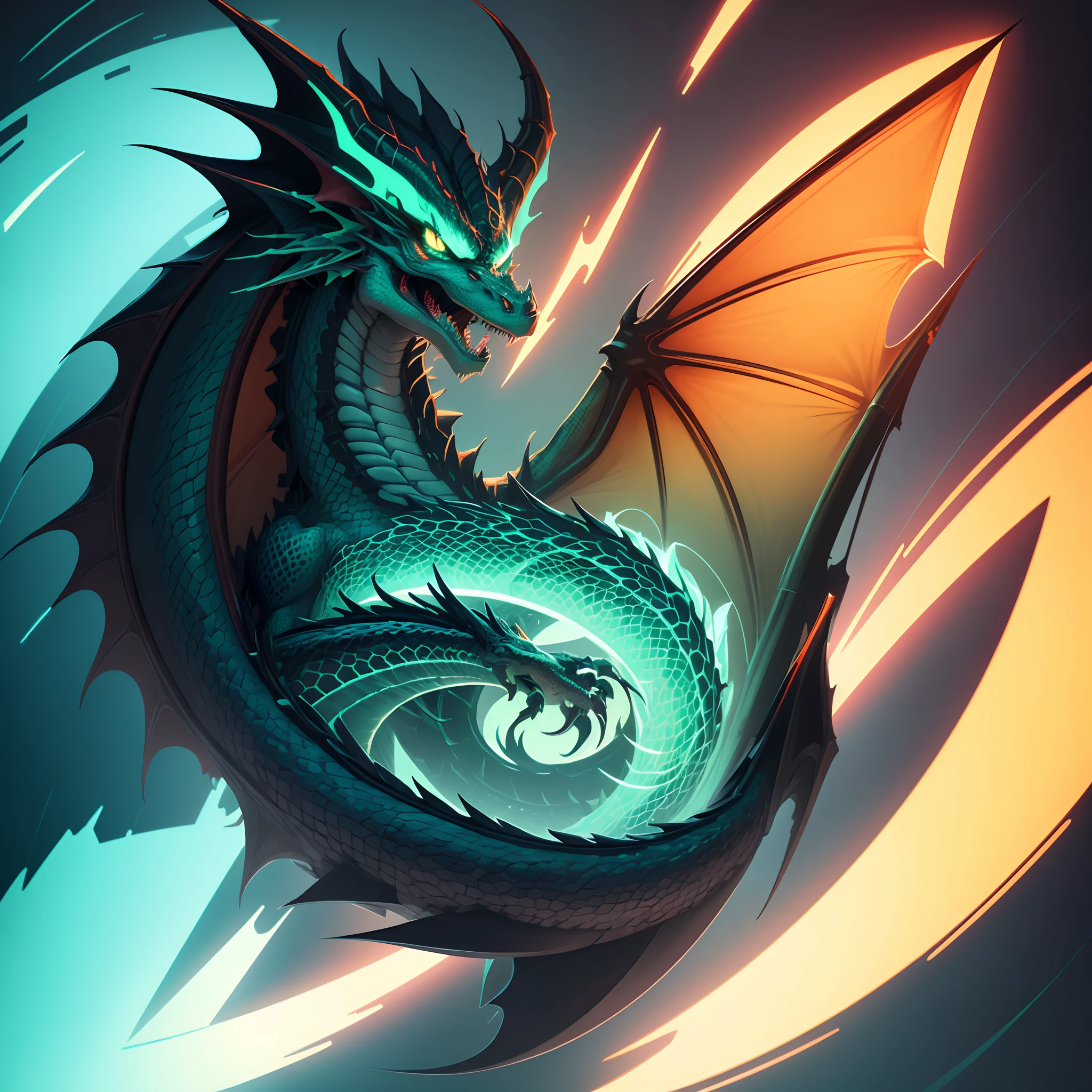 Logo in the style of vector graphics with the image of a neon dragon