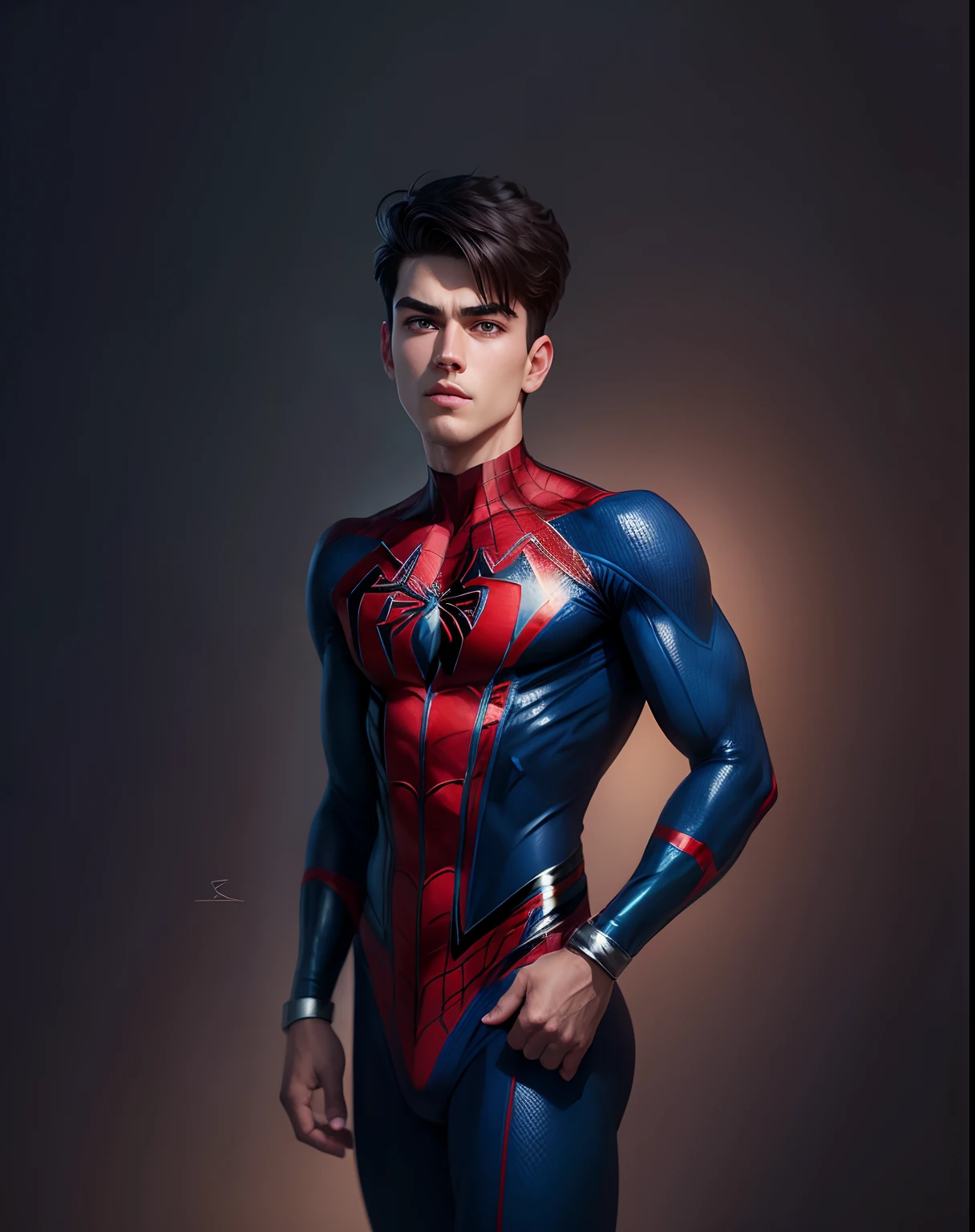 Background change into super hero spiderman costume handsome boy clean shave realistic photo realistic 8k photo