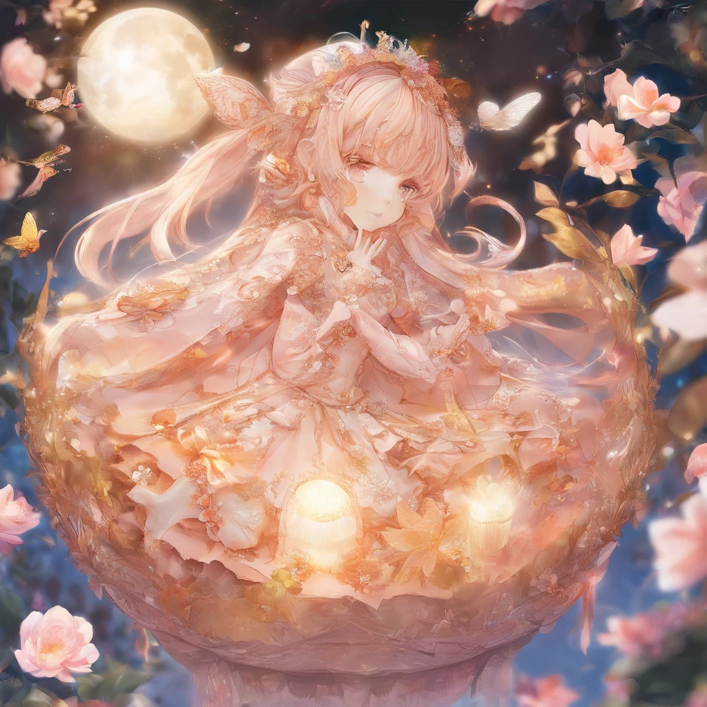 edgBunny,Eat mooncakes,laurel,themoon,The light is depicted in detail,orange tint,oc rendered,high qulity,tmasterpiece,Hyper-realistic,Ultra photo realsisim,8K,super-fine,ultra - detailed,Ultra-wide angle of view,dynamic viewing angle