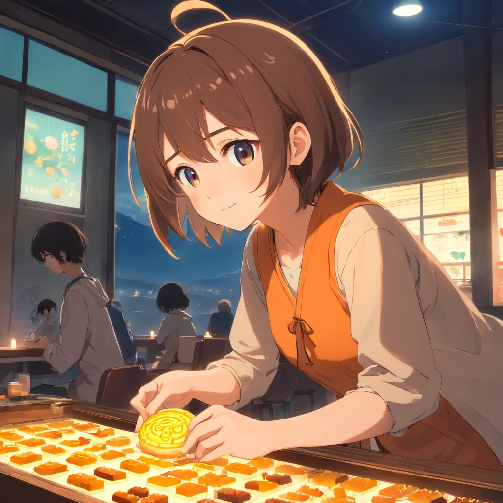 edgBunny,Eat mooncakes,laurel,themoon,The light is depicted in detail,orange tint,oc rendered,high qulity,tmasterpiece,Hyper-realistic,Ultra photo realsisim,8K,super-fine,ultra - detailed,Ultra-wide angle of view,dynamic viewing angle