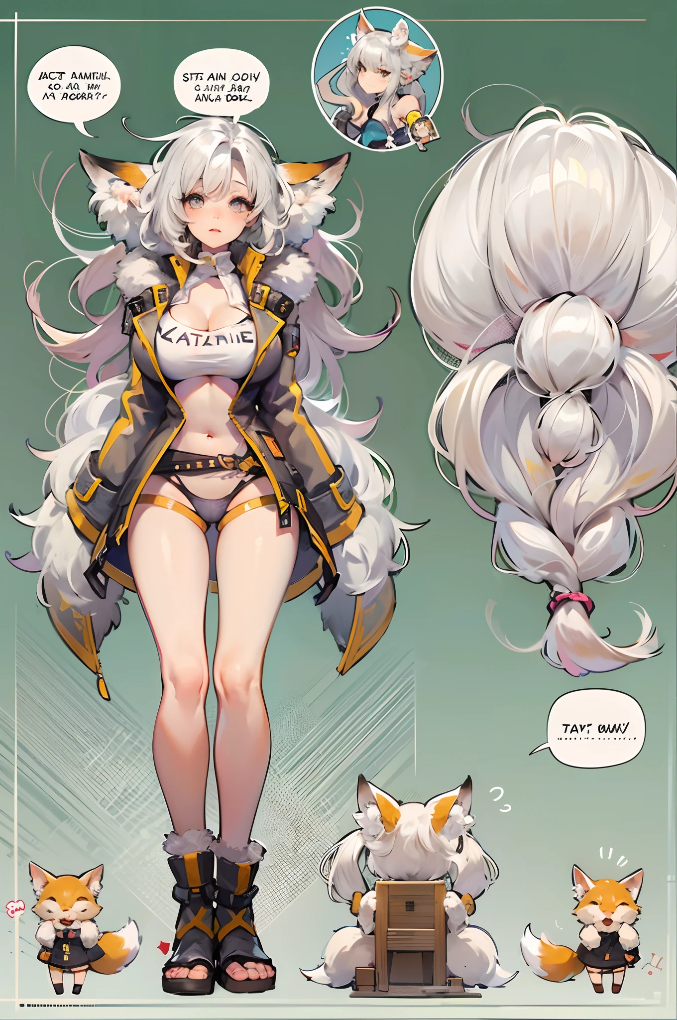 a beauty girl,Mature face,a matural female,Fluffy tail hair,Ultra-loose underwear,clothes slipping off,Anterior convex and posterior,Straight chest,Ruddy complexion,Huge fox tail,nabel,(huge tit),adventurer,tit,areola of breast,pantiess,Stockings,Character introduction,,(huge tit),People panel,Character standing drawing,(Warrant),White hair