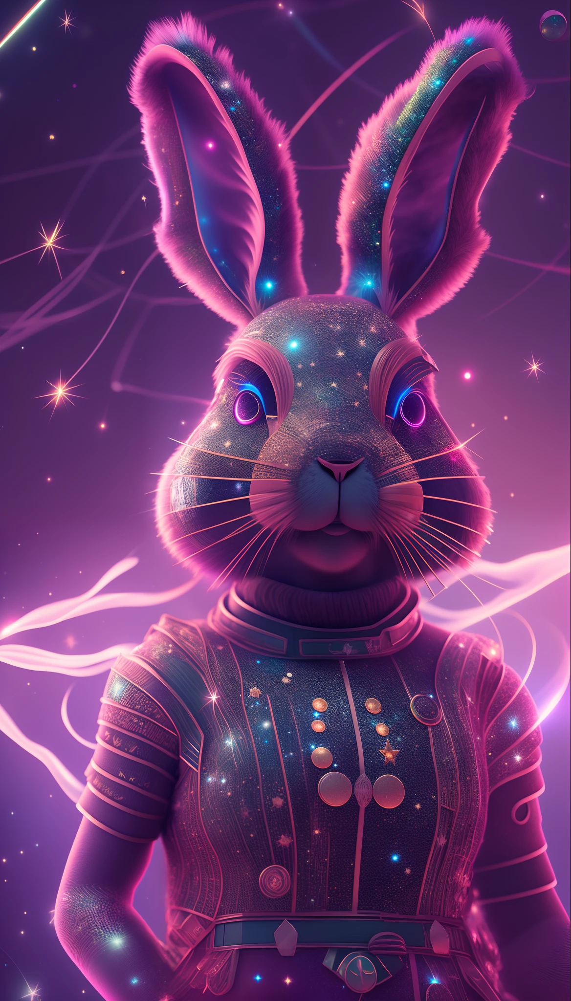 galaxias, spirals, space, Starcloud, stars, Smoke, glitters, intricately details, The shape of a punk rabbit, full bodyesbian ,rendering by octane, Ultra photo realsisim , rendering by octane, 8K, uplit ,DreamlikeArt