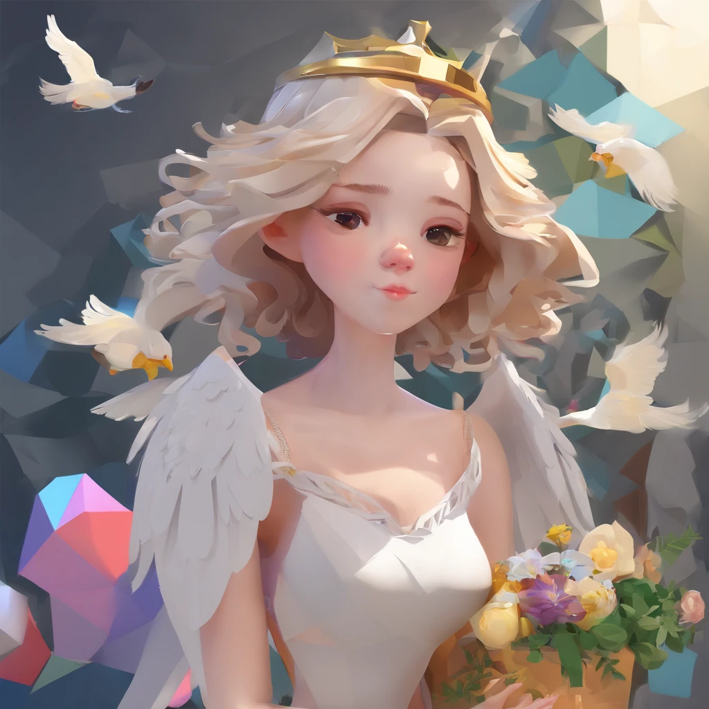Chickens with heads、((Angel with a chicken head))、Sexy costume、A sexy、Moisturized, Glowing skin、bule､Always with angels、Inner peace、safety、Blissful、brilliance、optic、Fantastical、florals､rainbows、kirakira、ssmile、feather、Heaven、celestial realm、medieval times  (Best Quality,4K,hight resolution:1.2),Ultra-detailed,Realistic:1.37,Angel with a chicken head,White girl always with angel,peaceful,safe,Happy,brilliance,light,Fantastic,Flowers,rainbow,spark of light,Smile,Feathers,Heaven,paradise,Medieval、open-shirt、sexy underwear、bra very