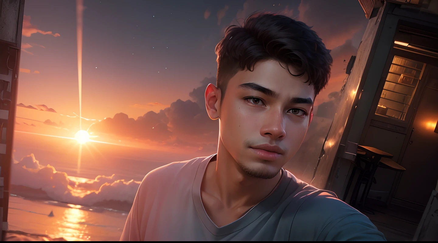 8k , AI , Real face like original photo , ultra realistic, 16 year ager young boy , background change sunset