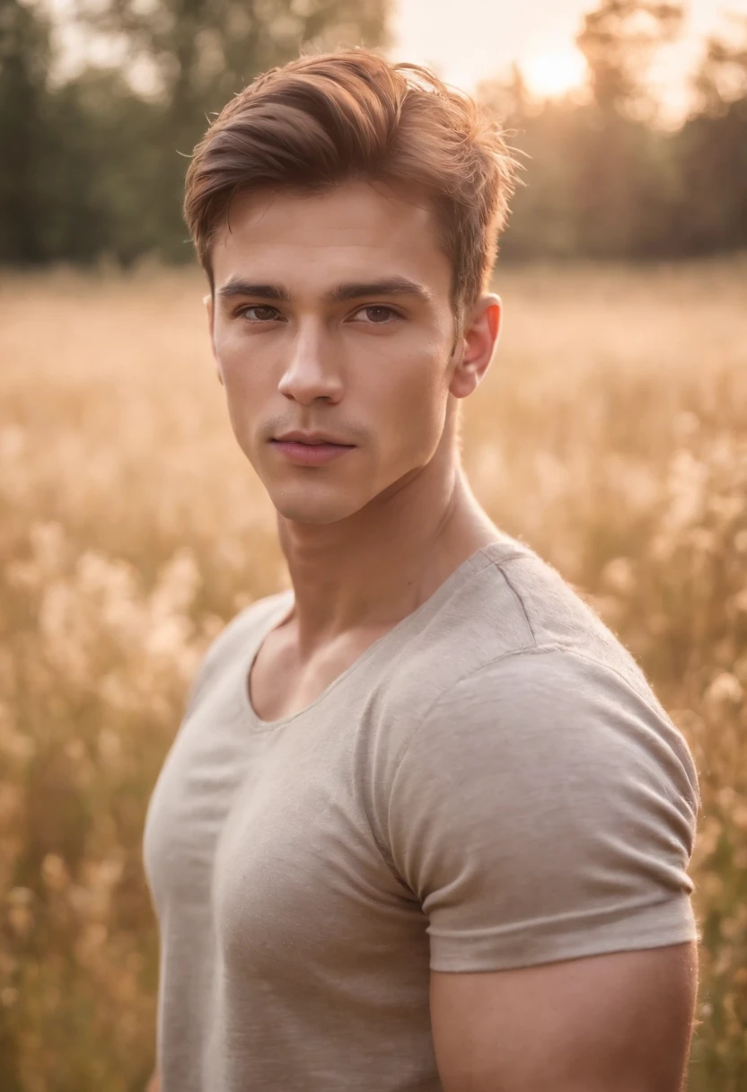homem-anjo, sexy, sem camisa, de 22 anos, ruivo, com sardas, origem irlandes, Flying in a dusk sky