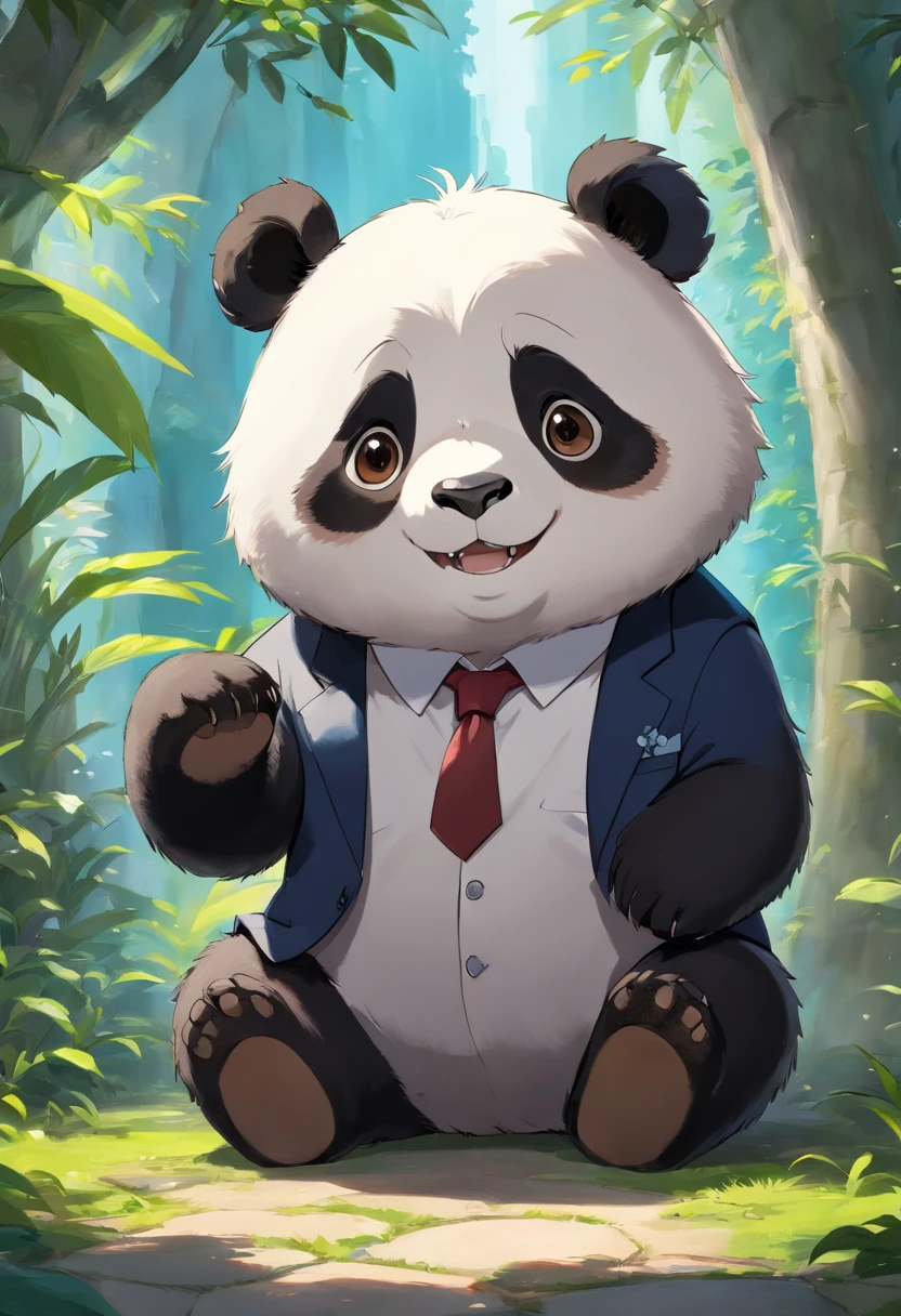 cute little, Panda in a suit, fluffly, a smile, Delicate and fine, high detal, natural soft light, Trending on ArtStation,ultra wide-angle, 8k, HD