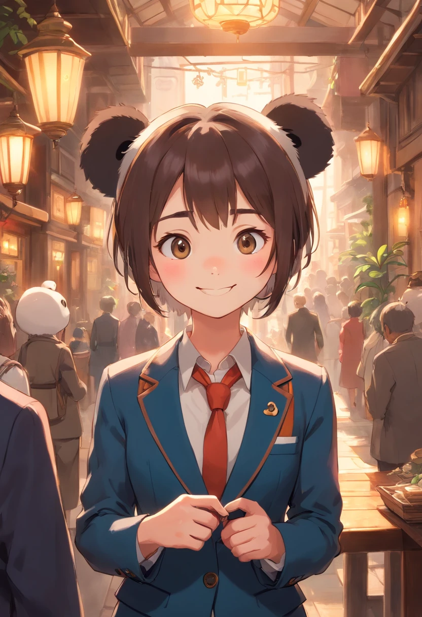 cute little, Panda in a suit, fluffly, a smile, Delicate and fine, high detal, natural soft light, Trending on ArtStation,ultra wide-angle, 8k, HD