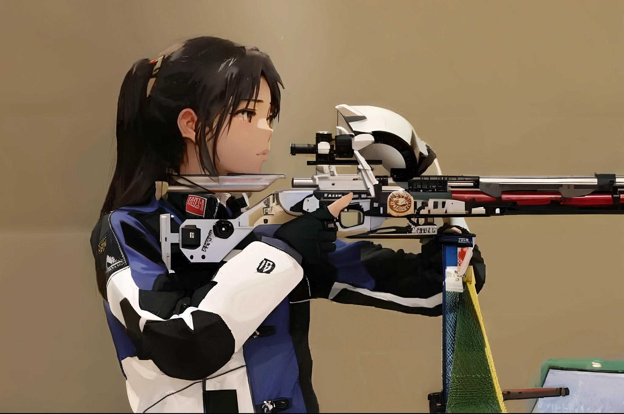 Asian woman,Asian Games women's rifle shooting competition,Aim in shooting competitions,Aim for,k hd,Action details,Two-dimensional animation style,Makoto Shinkai anime style