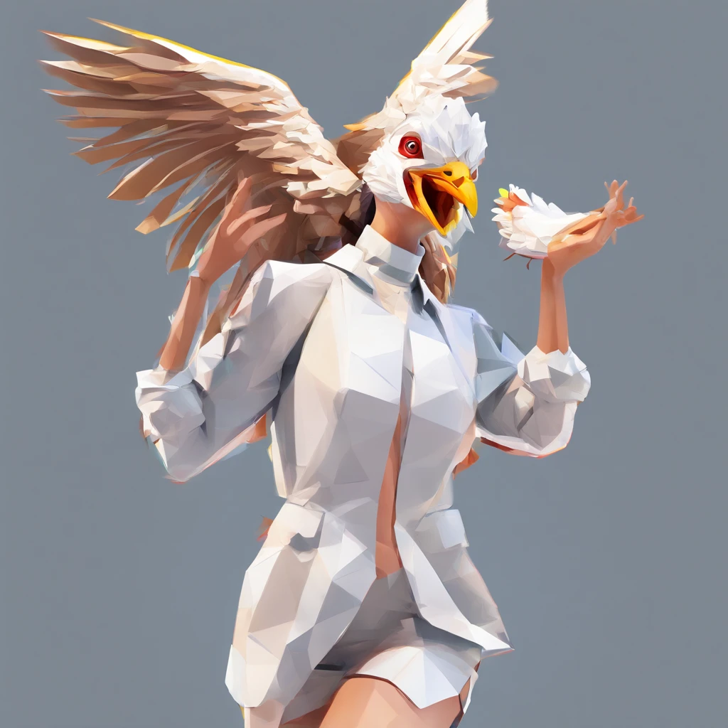 ((Woman with chicken head))、Sexy underwear、Only the head is a chicken human、Perfect centering, Wear a student team jacket, Wearing sunglasses, Wearing headphones, cheerfulness, Standing position, Abstract beauty, Centered, Looking at the camera, Facing the camera, Approaching perfection, Dynamic, Highly detailed, Smooth, Sharp Focus, 8K, hight resolution, Illustration, art by carne griffiths and wadim kashin, White background、total、Full Body Angle、flying though the air