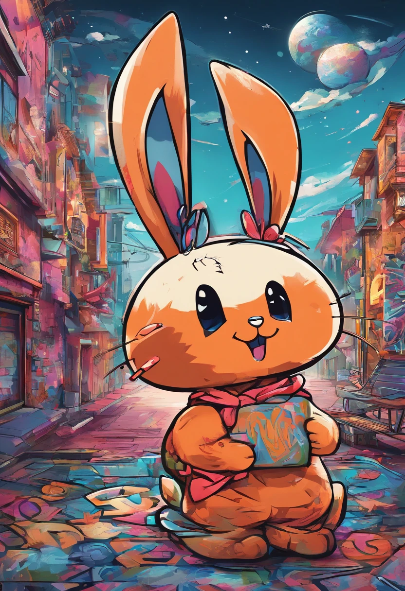 Q version of the rabbit,Cute and cute,Moon cake,laurel,themoon,The light is depicted in detail,orange tint,oc rendered,high qulity,tmasterpiece,Hyper-realistic,Ultra photo realsisim,8K,super-fine,ultra - detailed,Ultra-wide angle of view,dynamic viewing angle
