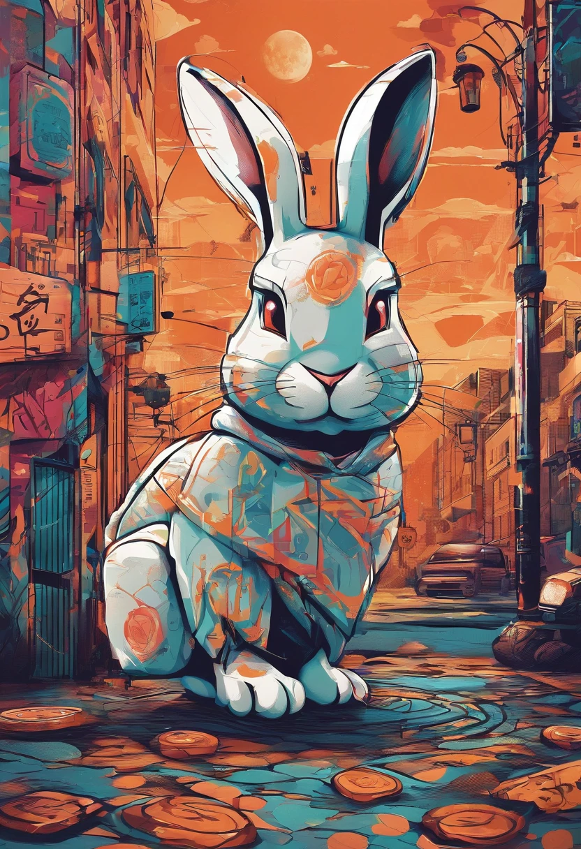 Q version of the rabbit，Cute and cute，Moon cake，laurel，themoon，The light is depicted in detail，orange tint，oc rendered，high qulity，tmasterpiece，Hyper-realistic，Ultra photo realsisim，8K，super-fine，ultra - detailed，Ultra-wide angle of view，dynamic viewing angle