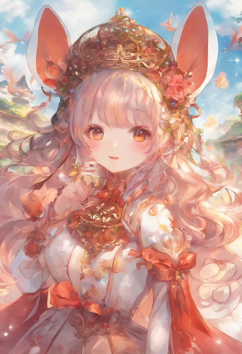 Q version of the rabbit,Cute and cute,Moon cake,laurel,themoon,The light is depicted in detail,orange tint,oc rendered,high qulity,tmasterpiece,Hyper-realistic,Ultra photo realsisim,8K,super-fine,ultra - detailed,Ultra-wide angle of view,dynamic viewing angle