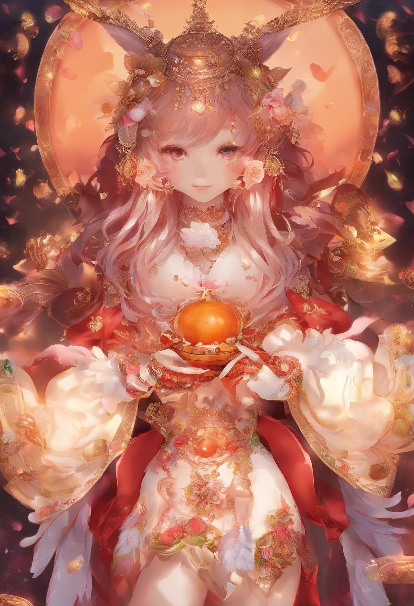Q version of the rabbit,Cute and cute,Moon cake,laurel,themoon,The light is depicted in detail,orange tint,oc rendered,high qulity,tmasterpiece,Hyper-realistic,Ultra photo realsisim,8K,super-fine,ultra - detailed,Ultra-wide angle of view,dynamic viewing angle
