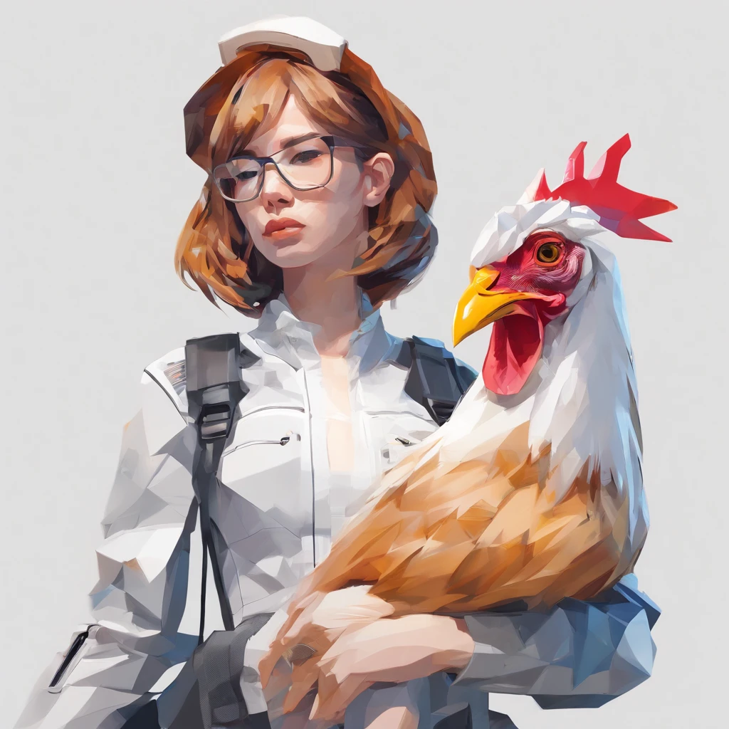 ((Female with chicken head))、sexy underwear、Only the head is a chicken human、Perfect centering, Wear a student team jacket, Wearing sunglasses, Wearing headphones, cheerfulness, Standing position, Abstract beauty, Centered, Looking at the camera, Facing the camera, Approaching perfection, Dynamic, Highly detailed, Smooth, Sharp Focus, 8K, hight resolution, Illustration, art by carne griffiths and wadim kashin, White background、total、Full Body Angle、flying though the air