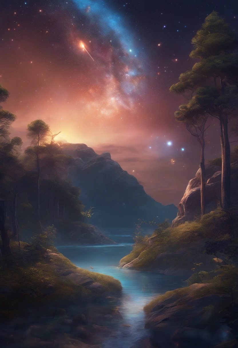 milky ways, rockets, jellyfish, meteors, Cute Art. tchibi, Digital art. cozy calm, More
