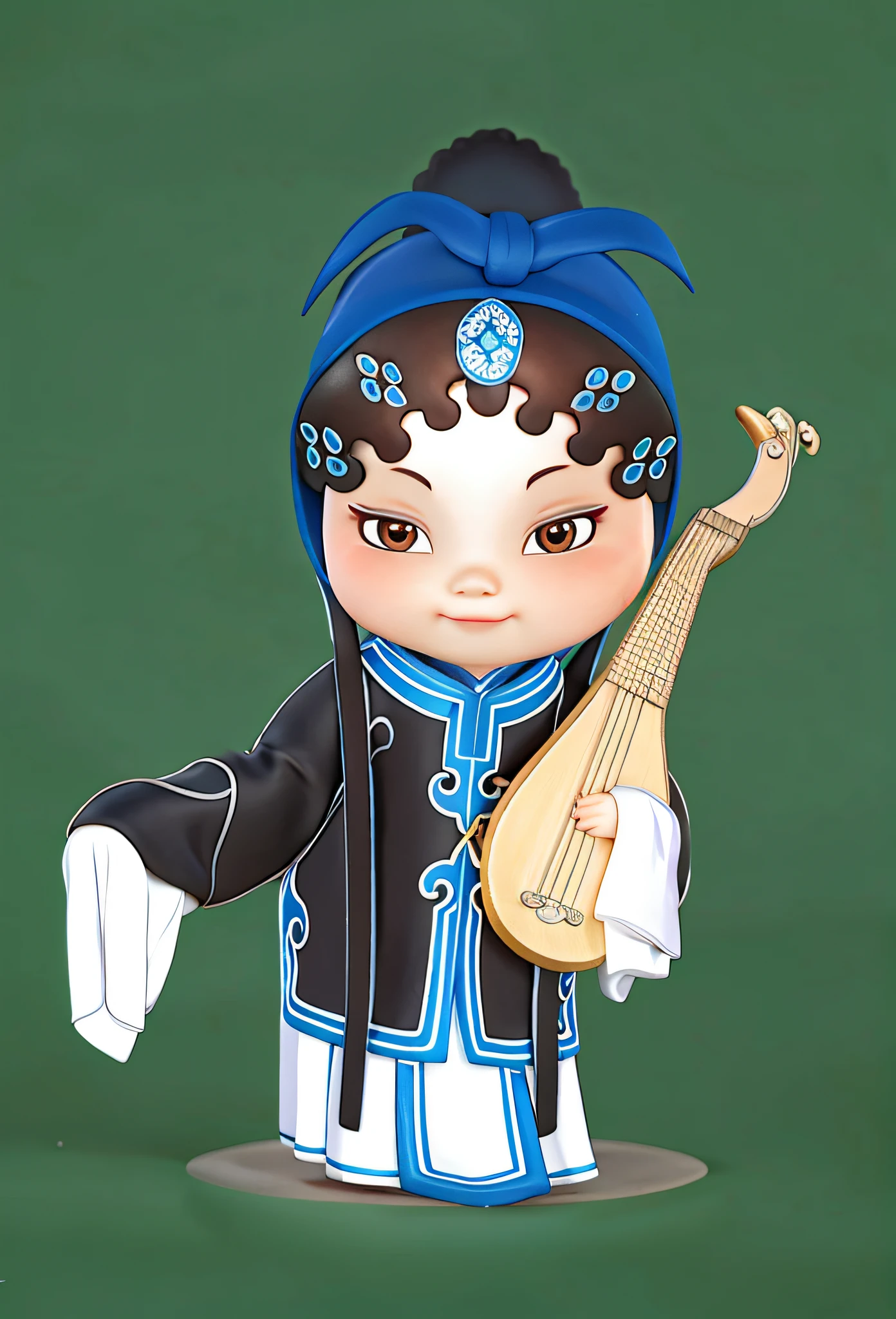 Cartoon asian girl with musical instrument, is playing a lute, Chinese costume, Holding a lute, Peking Opera costumes, beijing opera, Chinese traditional, traditionalcostumes, Chinese opera,Wide sleeves,detail in face,Traditional Chinese art,Facial makeup,simple backgound,looking at viewert,with brown eye,full-body portraits,3Drenderingof,5 Unreal Engine Tips,A detailed,4K