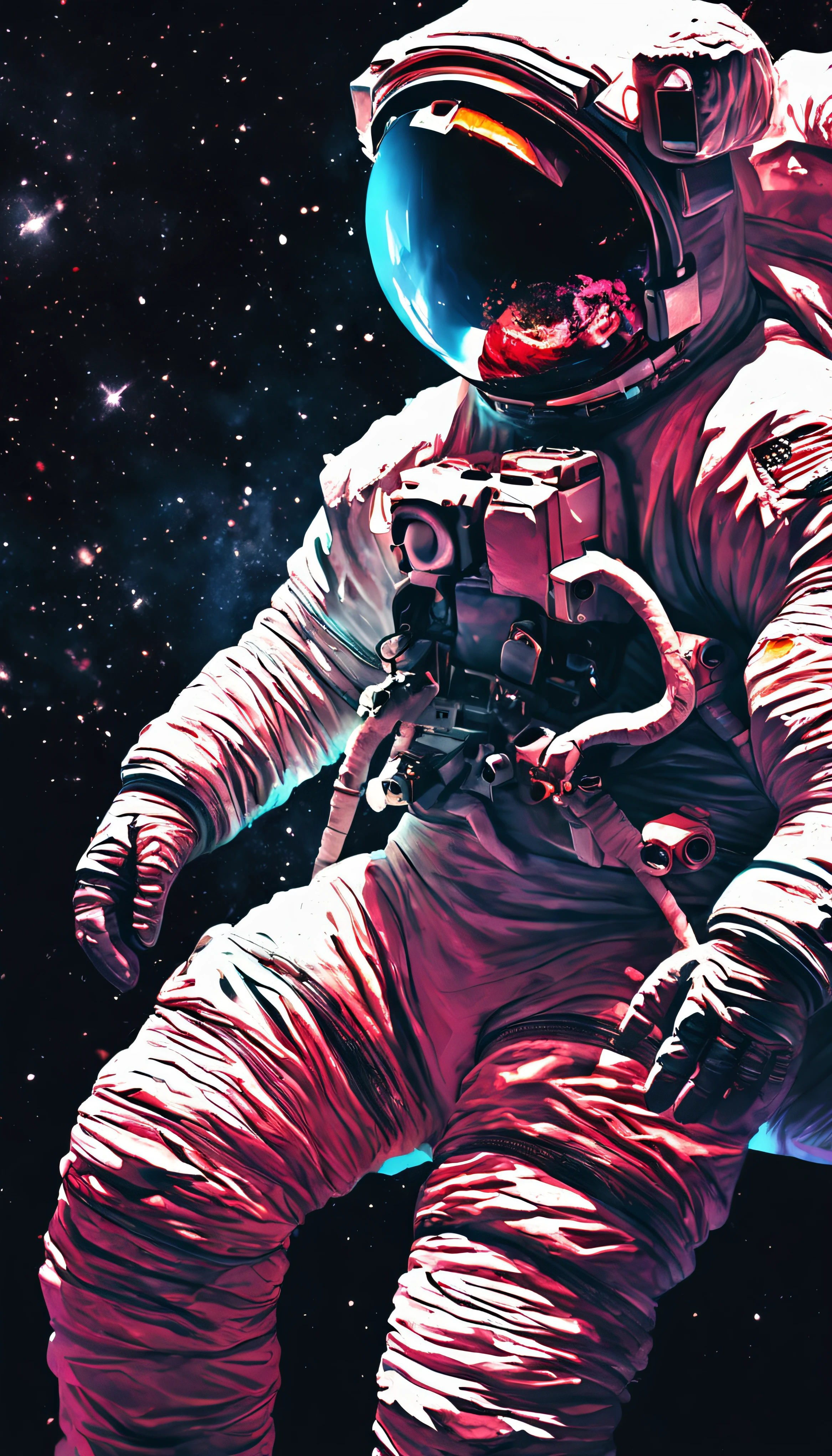 astronaut ,watercolor painting, black background, digital art