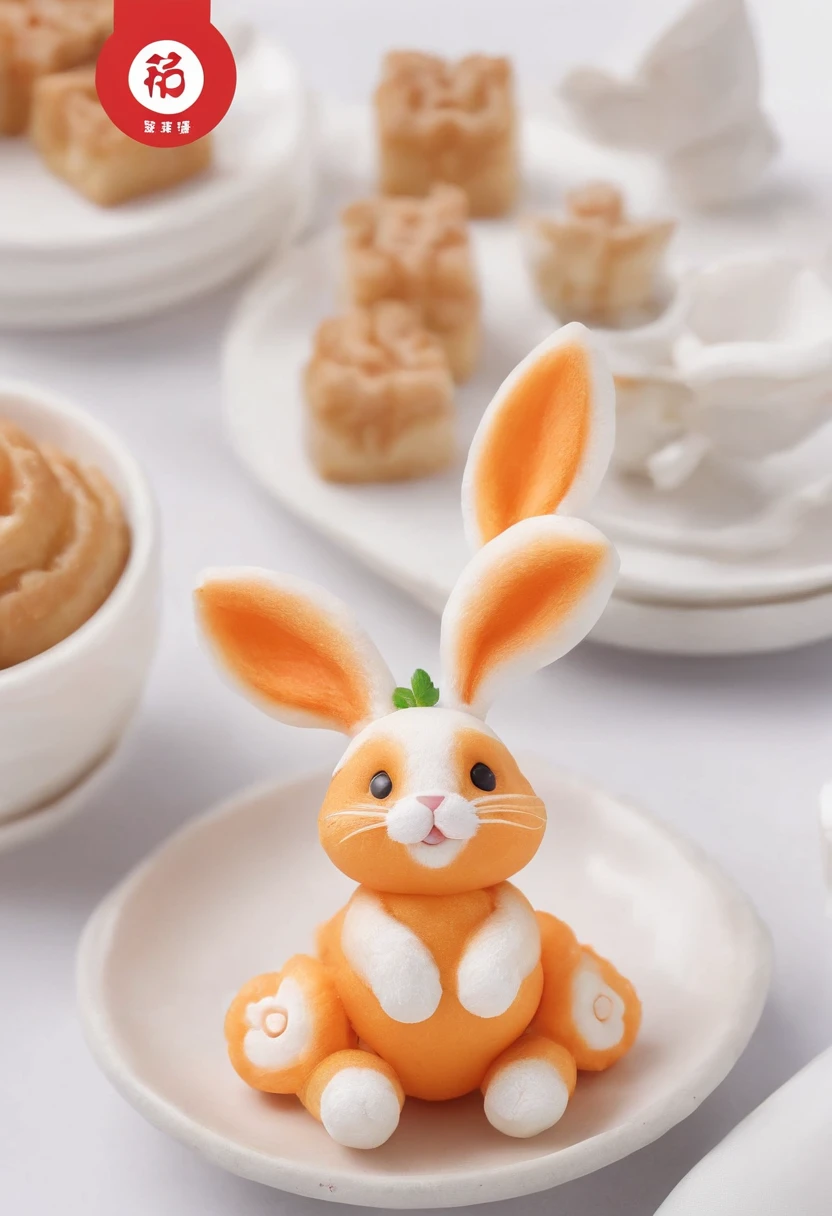 Q version of the rabbit,Cute and cute,Moon cake,laurel,themoon,The light is depicted in detail,orange tint,oc rendered,high qulity,tmasterpiece,Hyper-realistic,Ultra photo realsisim,8K,super-fine,ultra - detailed,Ultra-wide angle of view,dynamic viewing angle