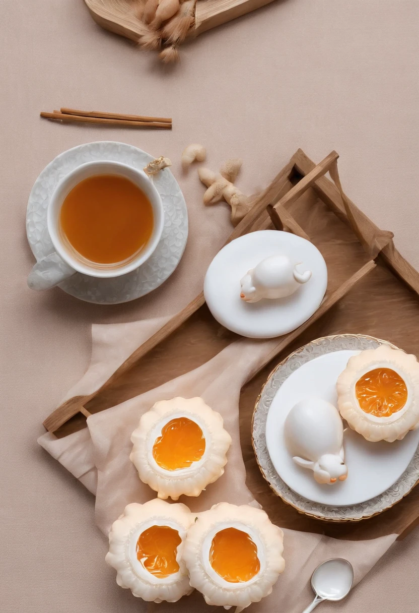 Q version of the rabbit,Cute and cute,Moon cake,laurel,themoon,The light is depicted in detail,orange tint,oc rendered,high qulity,tmasterpiece,Hyper-realistic,Ultra photo realsisim,8K,super-fine,ultra - detailed,Ultra-wide angle of view,dynamic viewing angle