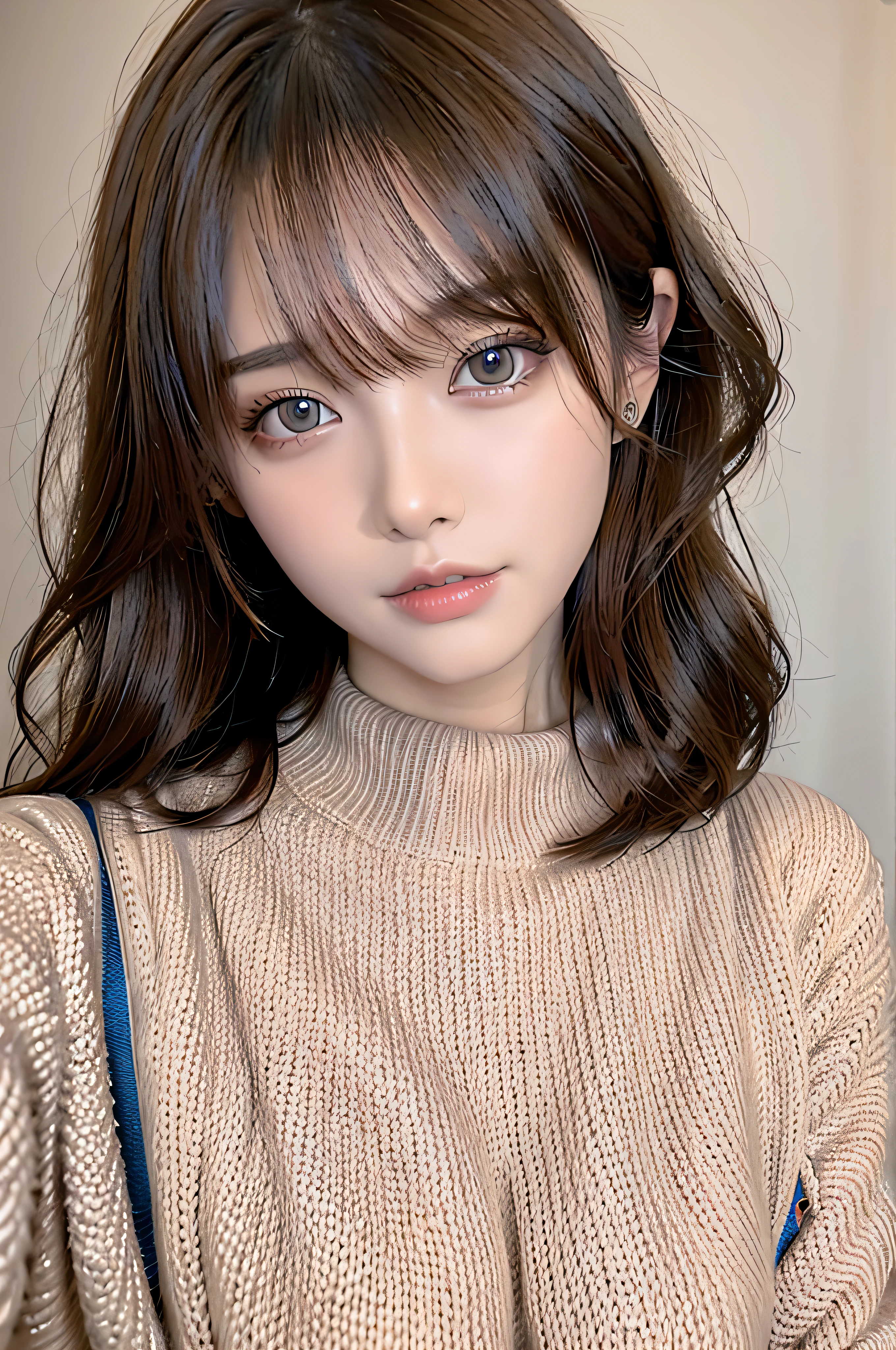 8K, Best quality, A high resolution, one-girl,Ultra-fine face,Detailed eyes,brown sweater