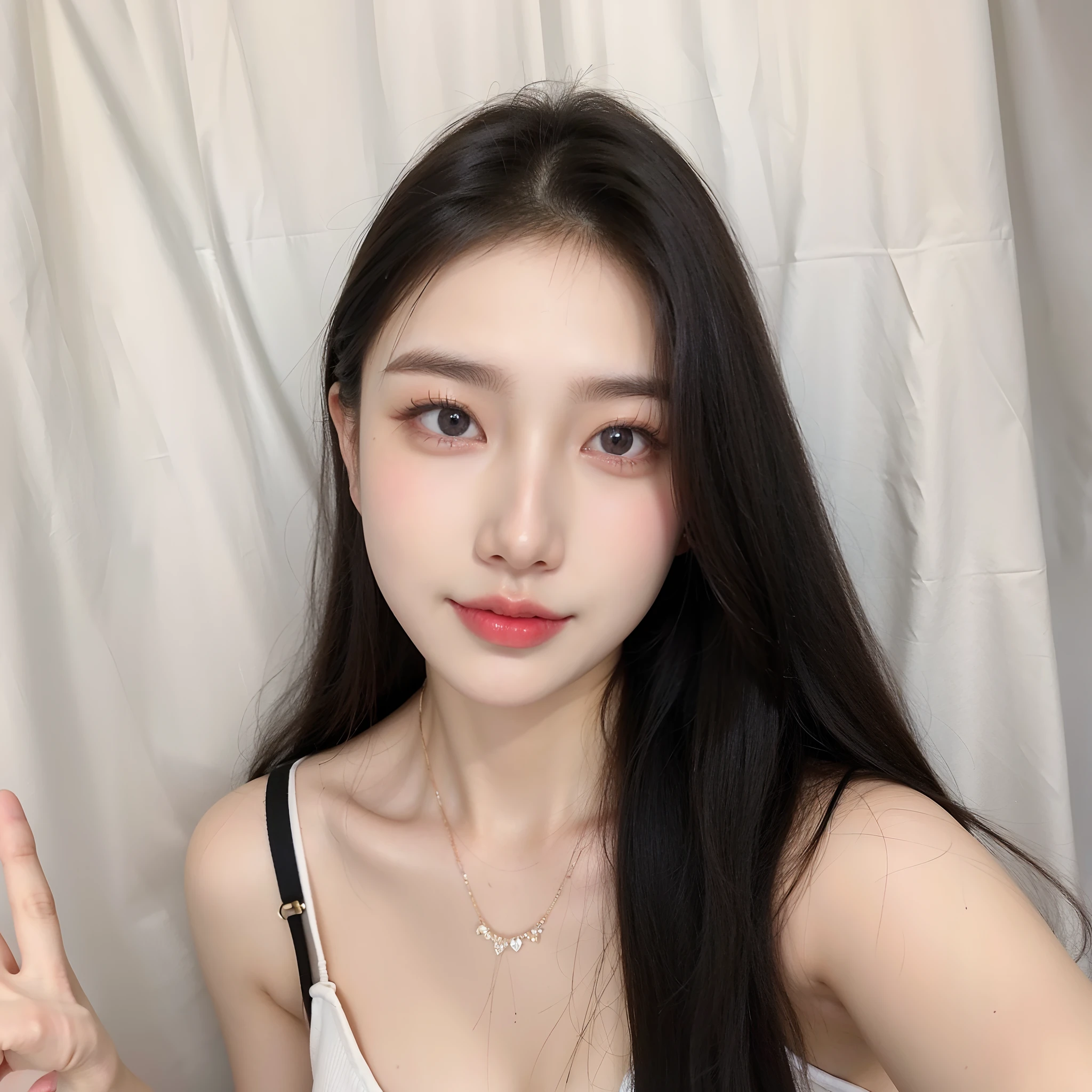 there is a woman with long hair posing for a picture, 8k selfie photograph, Gorgeous young Korean woman, beautiful Korean women, xintong chen, Korean girl, Beautiful young Korean woman, ulzzangs, xision wu, wenfei ye, yanjun cheng, 19-year-old girl, gongbi, zmonzheng