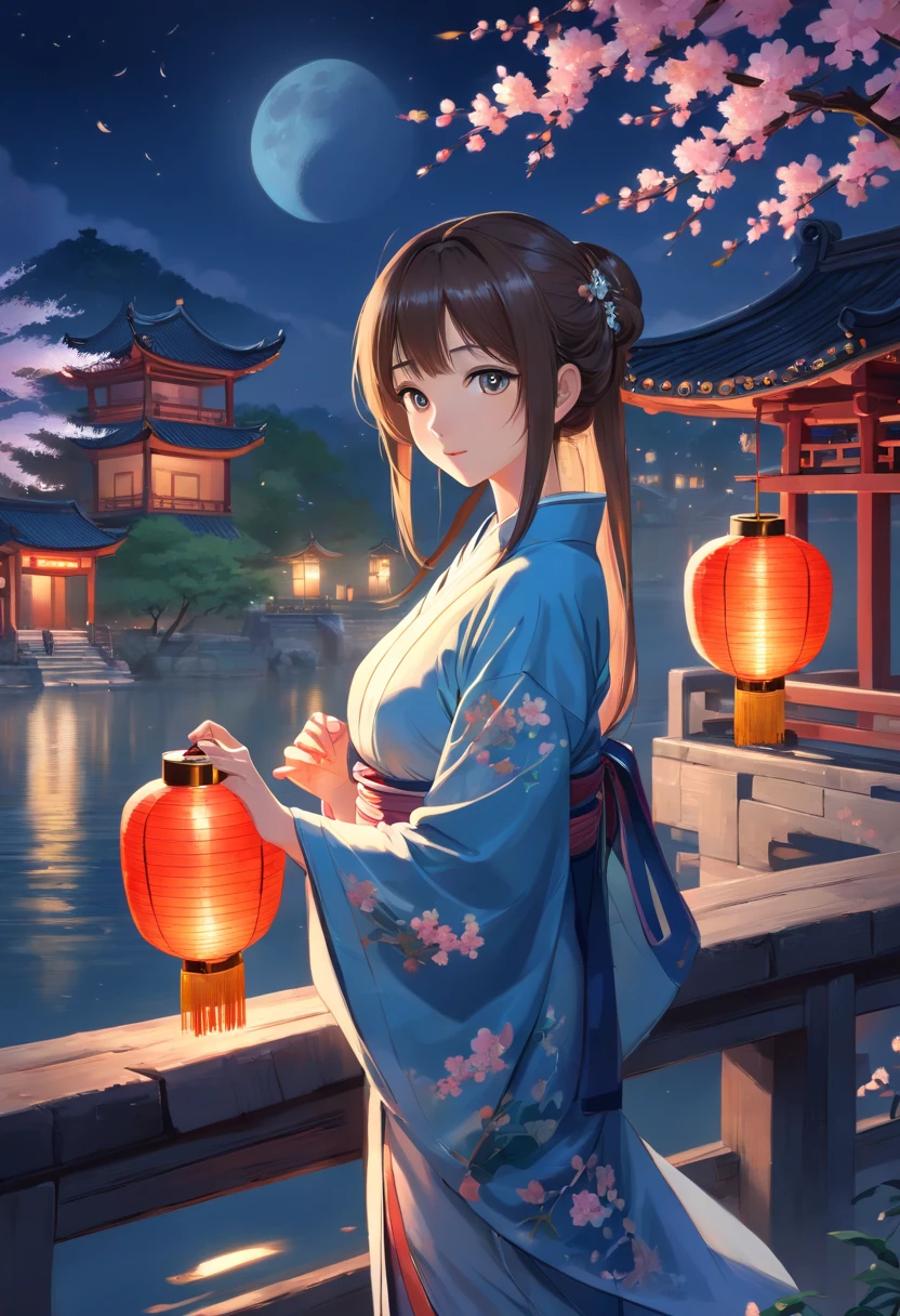 (Best quality,4K,8K,A high resolution,Masterpiece:1.2),Ultra-detailed,(Realistic,Photorealistic,photo-realistic:1.37), Moonlit Night,Starry sky,Chinese woman,Traditional Chinese white dress,Long flowing hair,Teary eyes,wistful look,Holding a small rabbit in his arms, In ancient Chinese architecture, tranquil ambiance,Chinese lantern in the background,Cherry blossom trees,Chinese calligraphy on the wall, Gentle breeze,peacful,Timeless beauty,Full moon glow,Delicate details,Ethereal atmosphere,charming scene of a,colorful lanterns, Subtle shadows,Illuminated by faint moonlight,reflections on the water,serene environment,Tranquility,peacful,Night view of Chinese garden