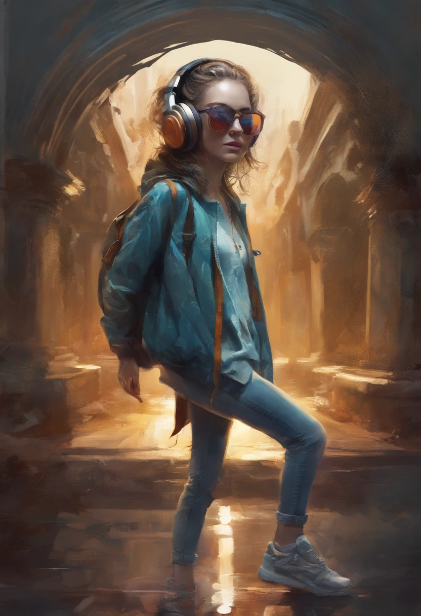 Perfect centering, Cute mouse, Wear a student team jacket, Wearing sunglasses, Wearing headphones, cheerfulness, Standing position, Abstract beauty, Centered, Looking at the camera, Facing the camera, nearing perfection, Dynamic, Highly detailed, smooth, Sharp focus, 8K, high definition resolution, illustration, Art by Carne Griffiths and Wadim Kashin, White background