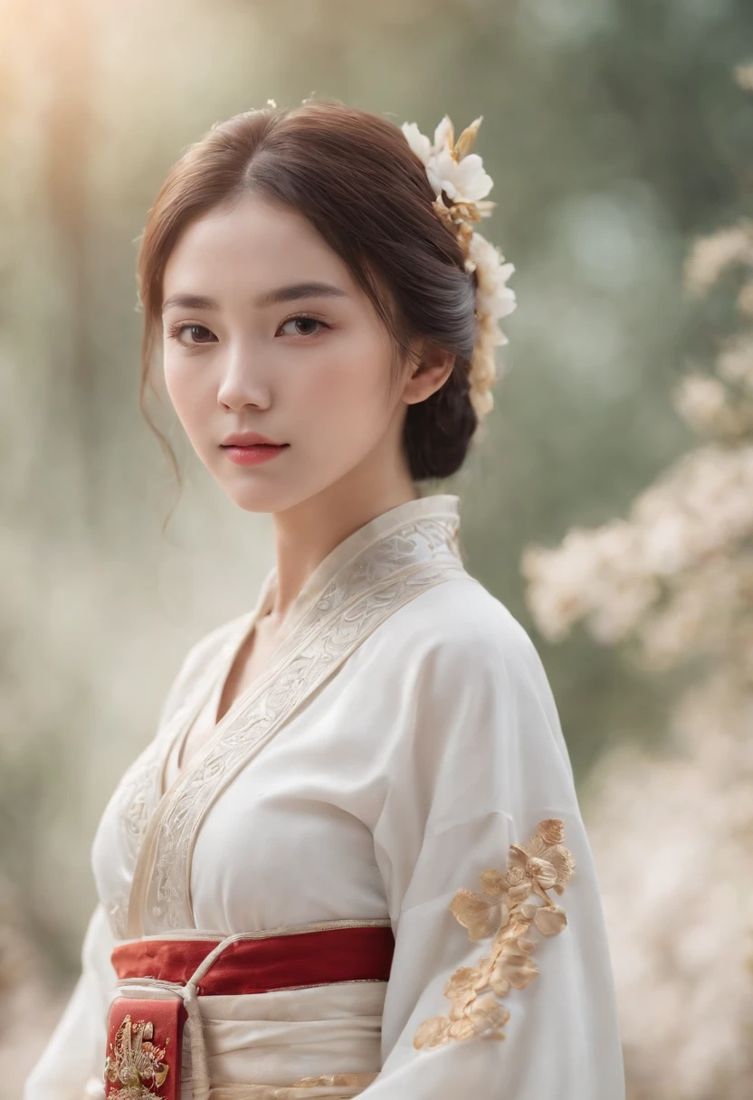 A girl, ancient Chinese costume, whole body, sunshine, clear face, clean white background, masterpiece, super detail, epic composition, ultra HD, high quality, extremely detailed, official art, uniform 8k wallpaper, super detail, 32k