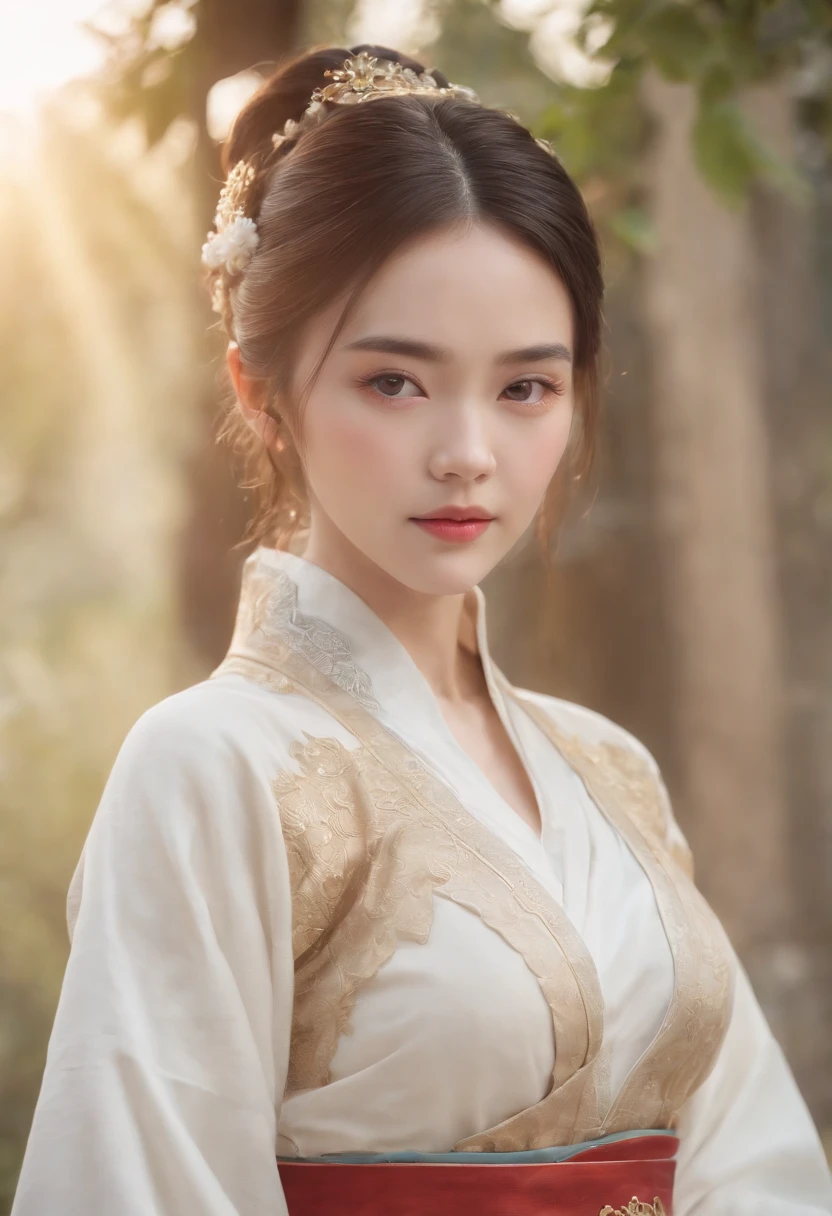 masterpiece,high quality,high-definition,extremely detailed,1girl, detailed eyes, detailed face, upper body, breast,brown eyes,hanfu,white dress,