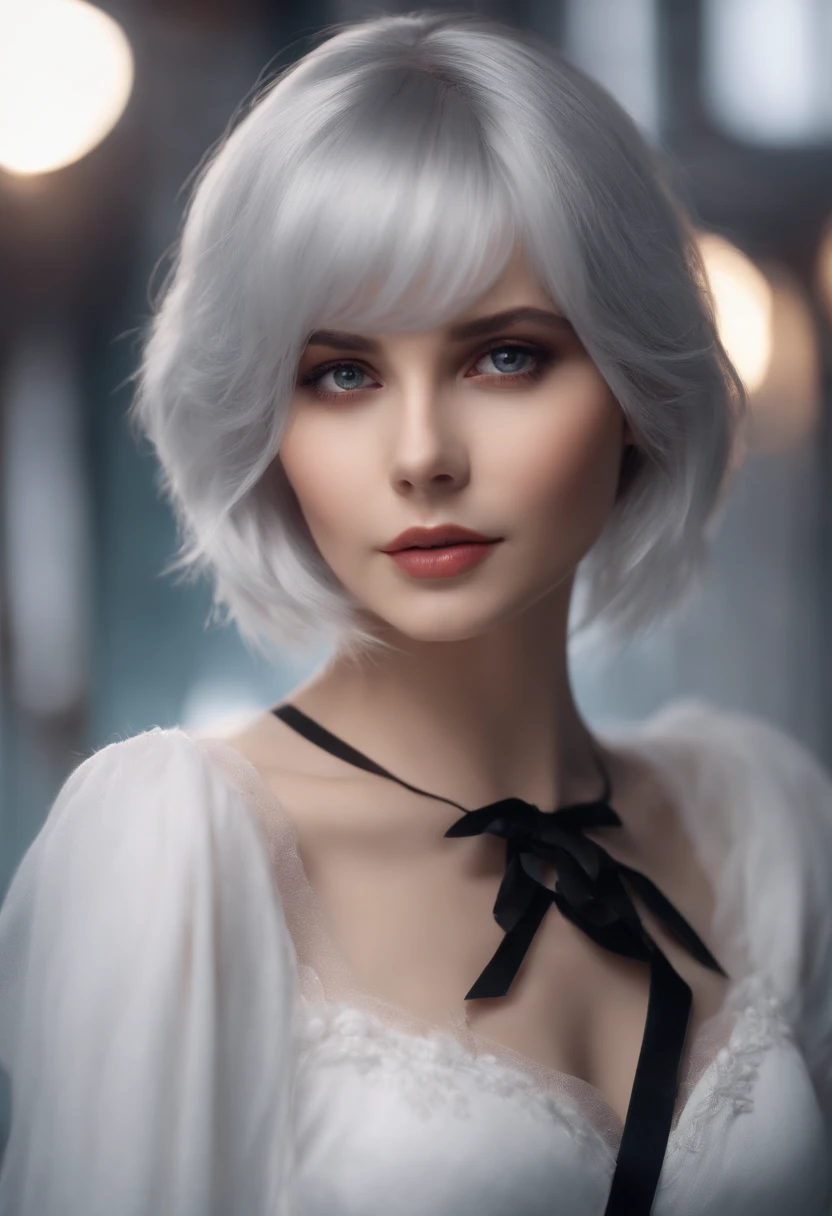 rabbite, silver hair, crossed bangs, cinematic lighting, first-person view